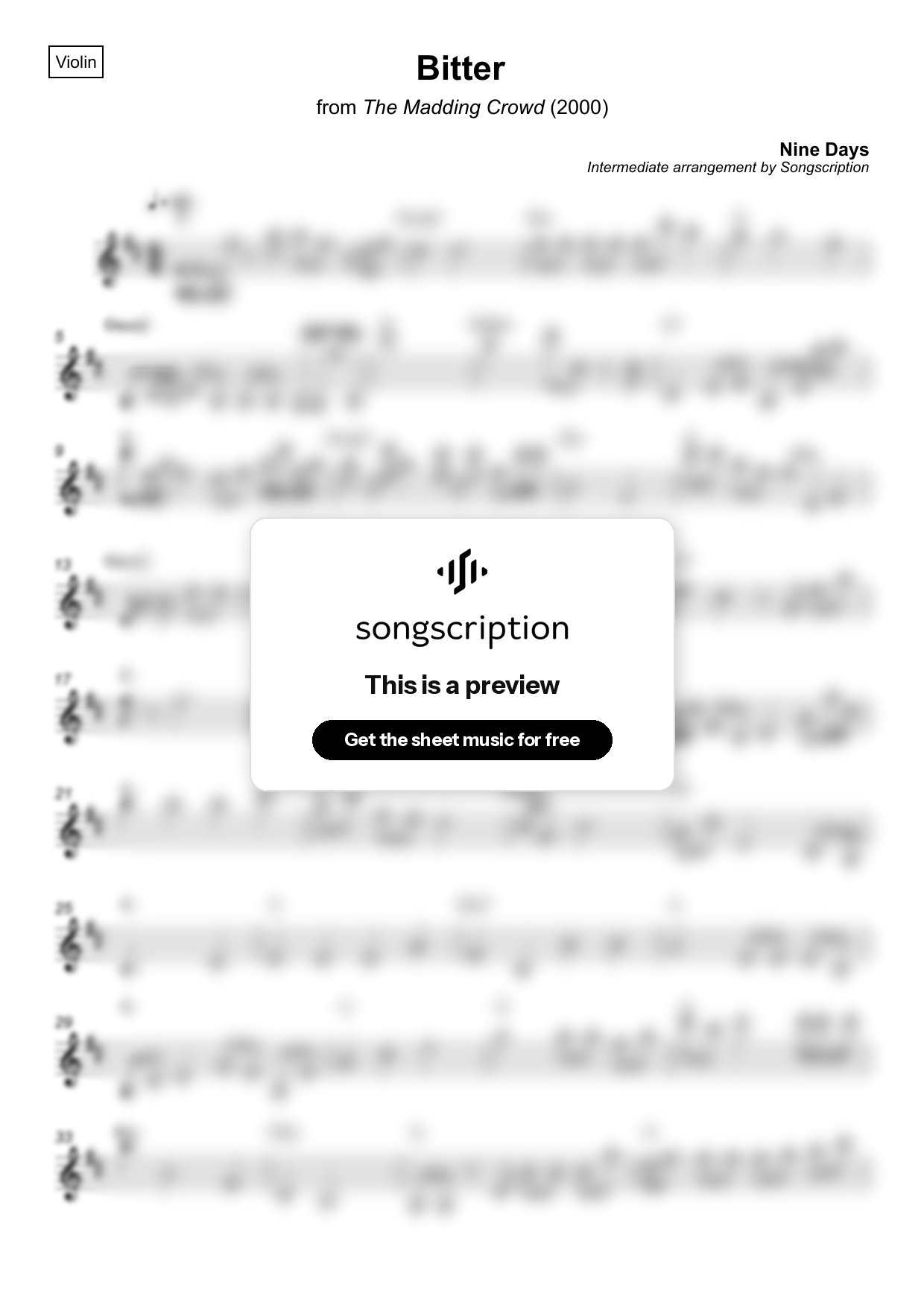 Intermediate Violin Sheet Music for "Bitter" by Nine Days