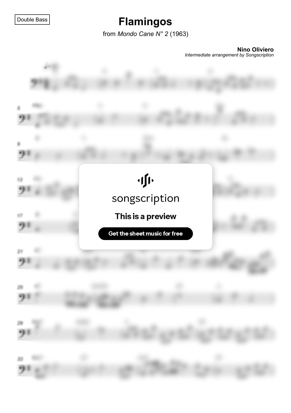 Intermediate Double Bass Sheet Music for "Flamingos" by Nino Oliviero