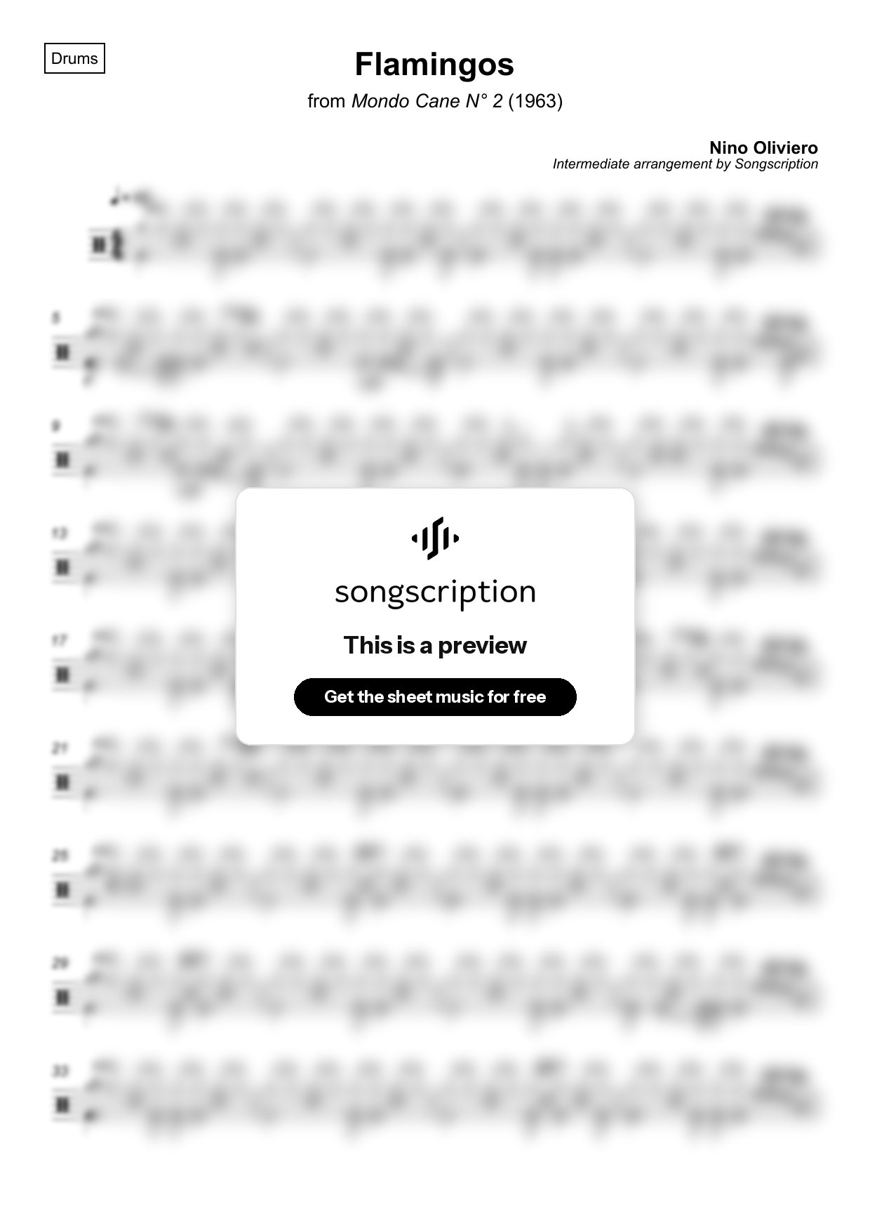 Intermediate Drums Sheet Music for "Flamingos" by Nino Oliviero
