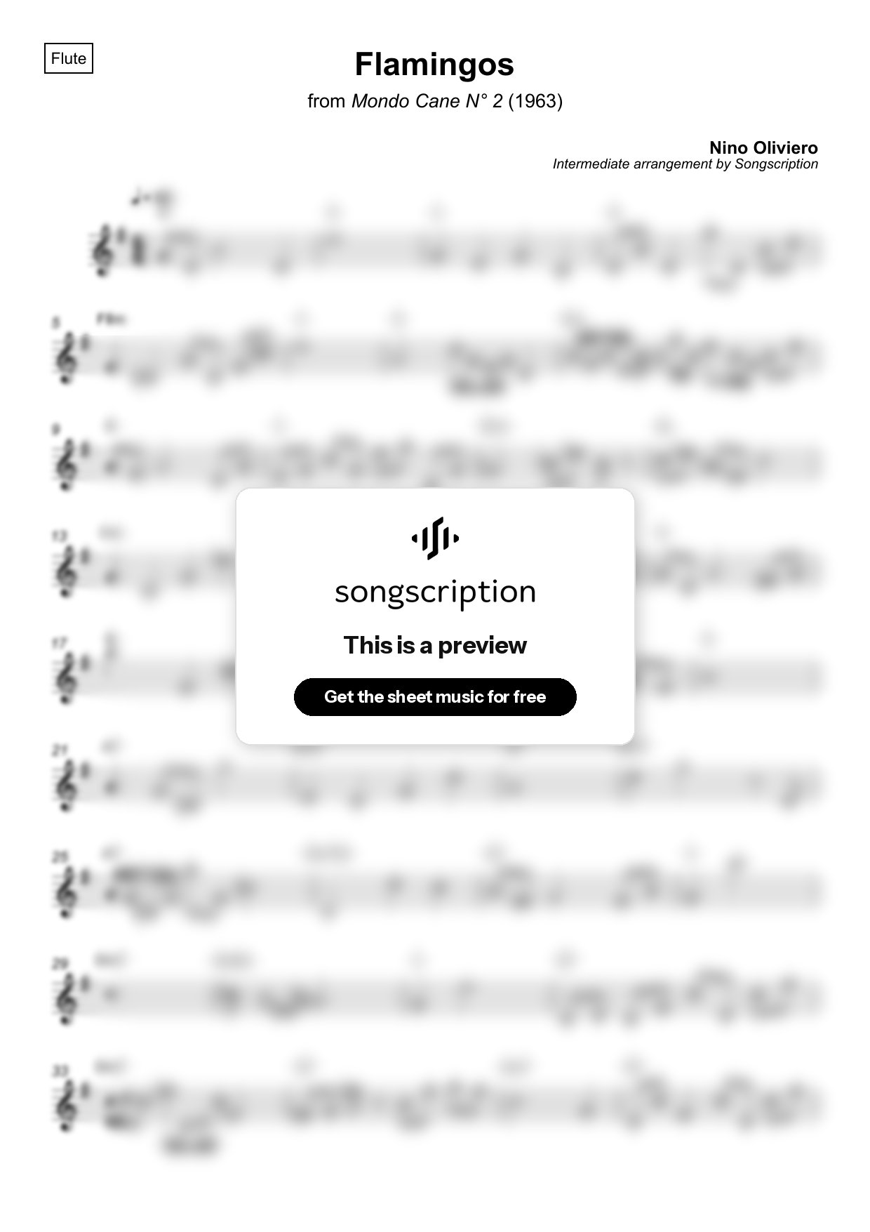 Intermediate Flute Sheet Music for "Flamingos" by Nino Oliviero