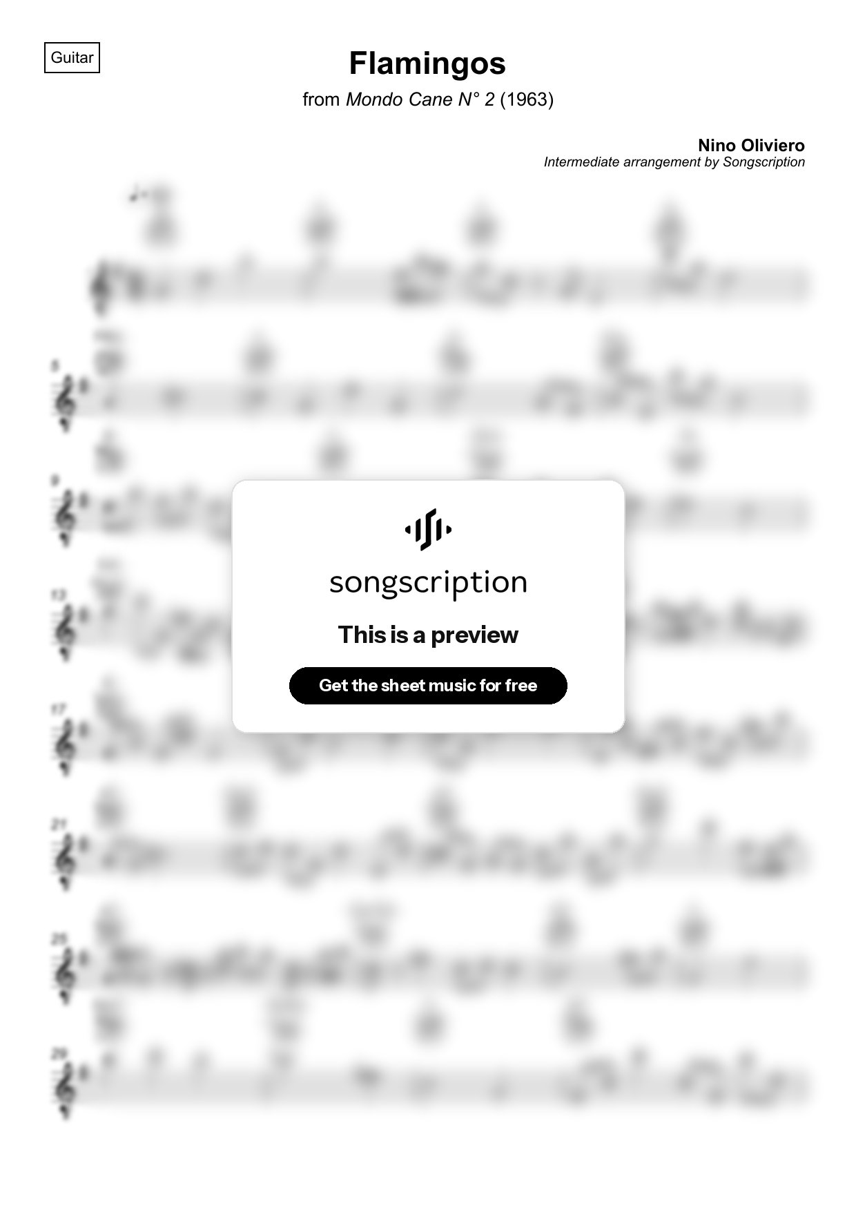 Intermediate Acoustic Guitar Sheet Music for "Flamingos" by Nino Oliviero
