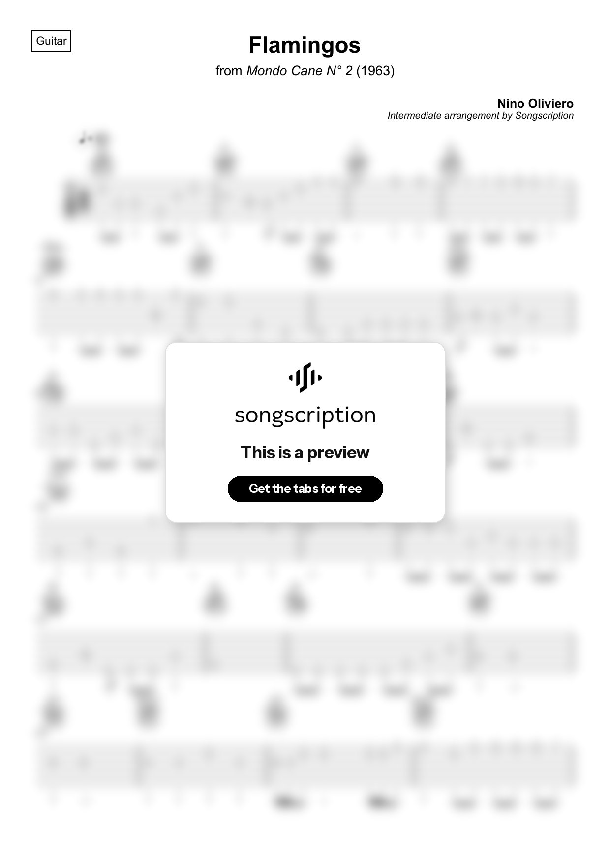 Intermediate Acoustic Guitar Tabs for "Flamingos" by Nino Oliviero