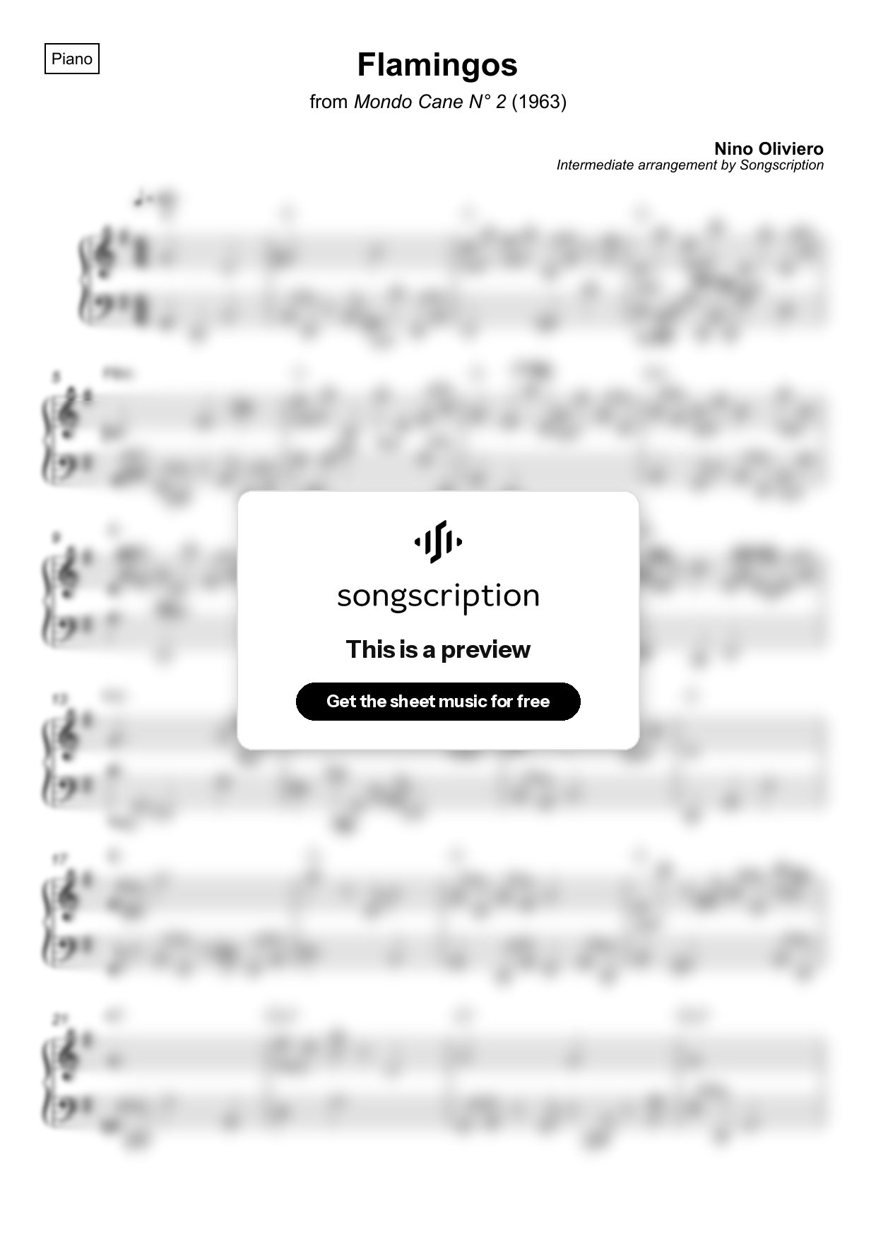 Intermediate Piano Sheet Music for "Flamingos" by Nino Oliviero