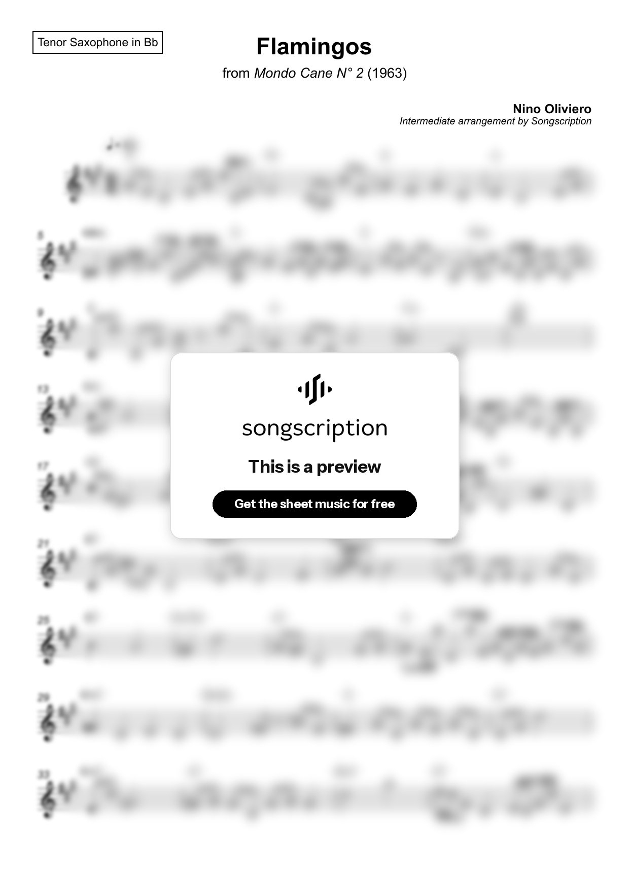 Intermediate Tenor Sax Sheet Music for "Flamingos" by Nino Oliviero