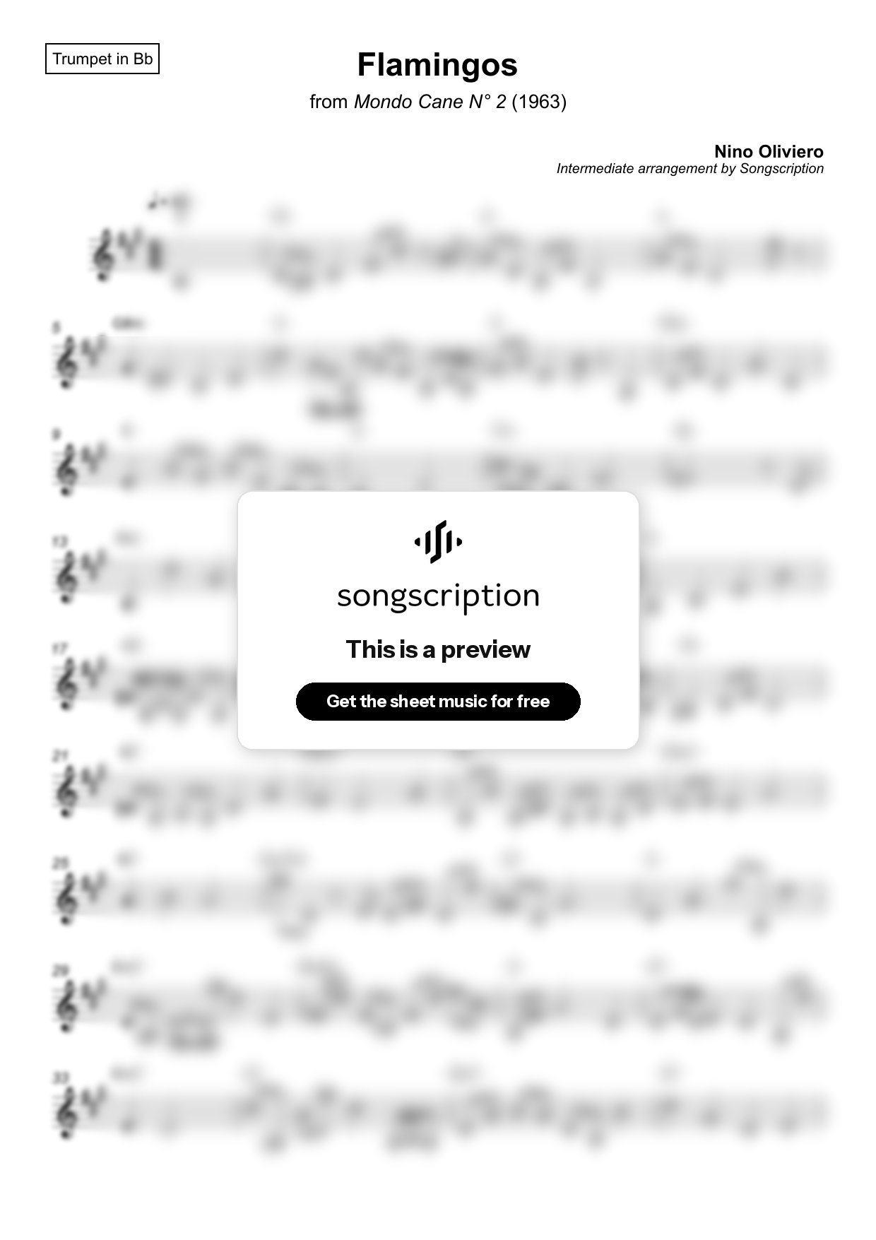 Intermediate Trumpet Sheet Music for "Flamingos" by Nino Oliviero