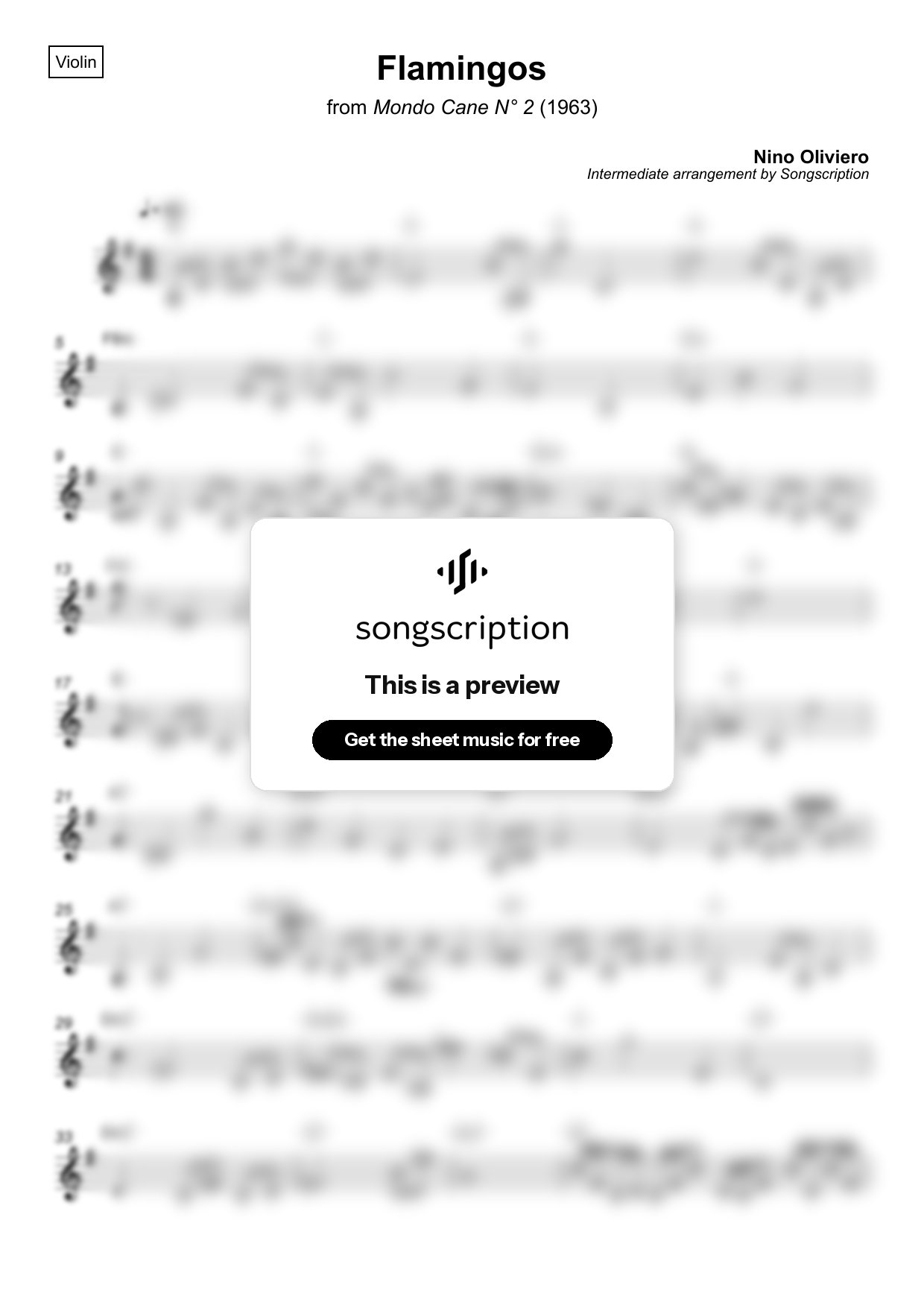Intermediate Violin Sheet Music for "Flamingos" by Nino Oliviero