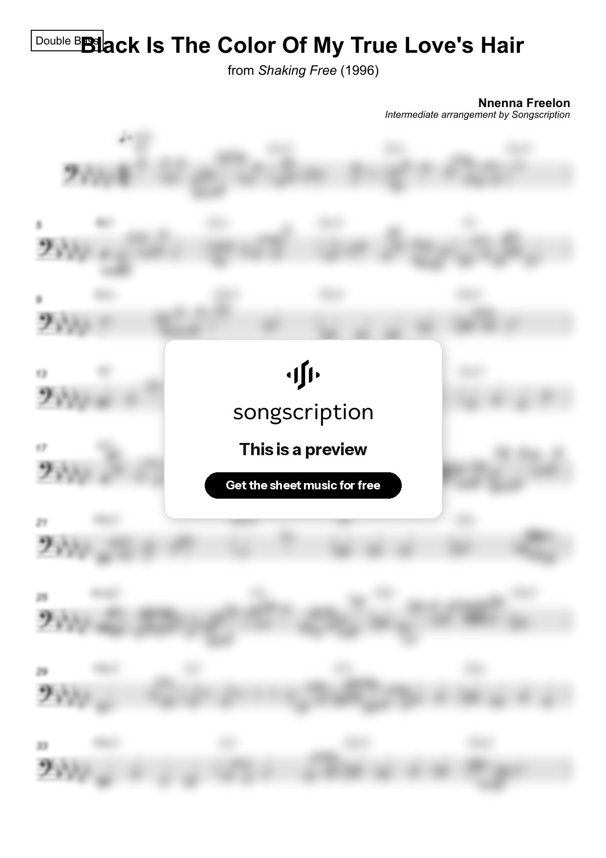 Intermediate Double Bass Sheet Music for "Black Is The Color Of My True Love's Hair" by Nnenna Freelon