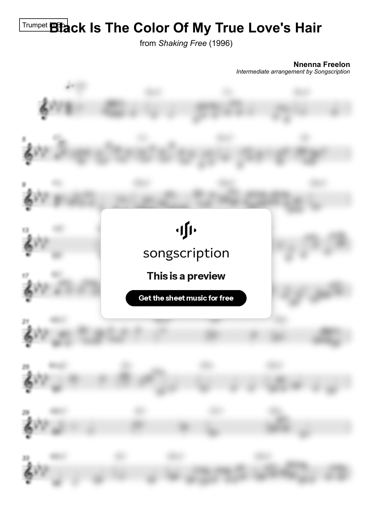 Intermediate Trumpet Sheet Music for "Black Is The Color Of My True Love's Hair" by Nnenna Freelon