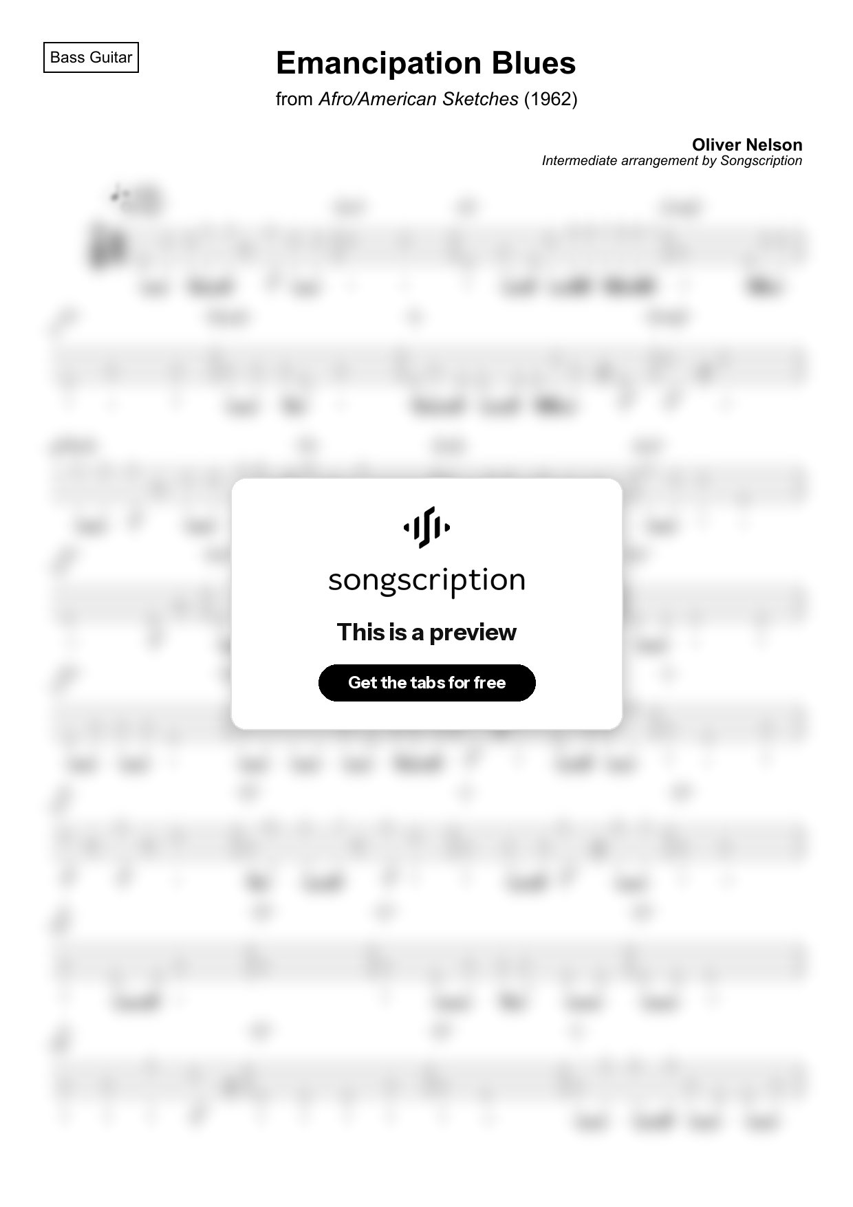 Intermediate Bass Guitar Tabs for "Emancipation Blues" by Oliver Nelson