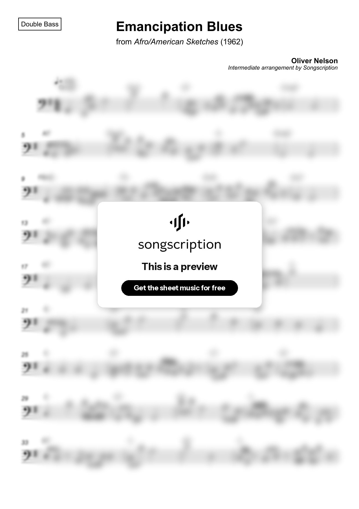 Intermediate Double Bass Sheet Music for "Emancipation Blues" by Oliver Nelson