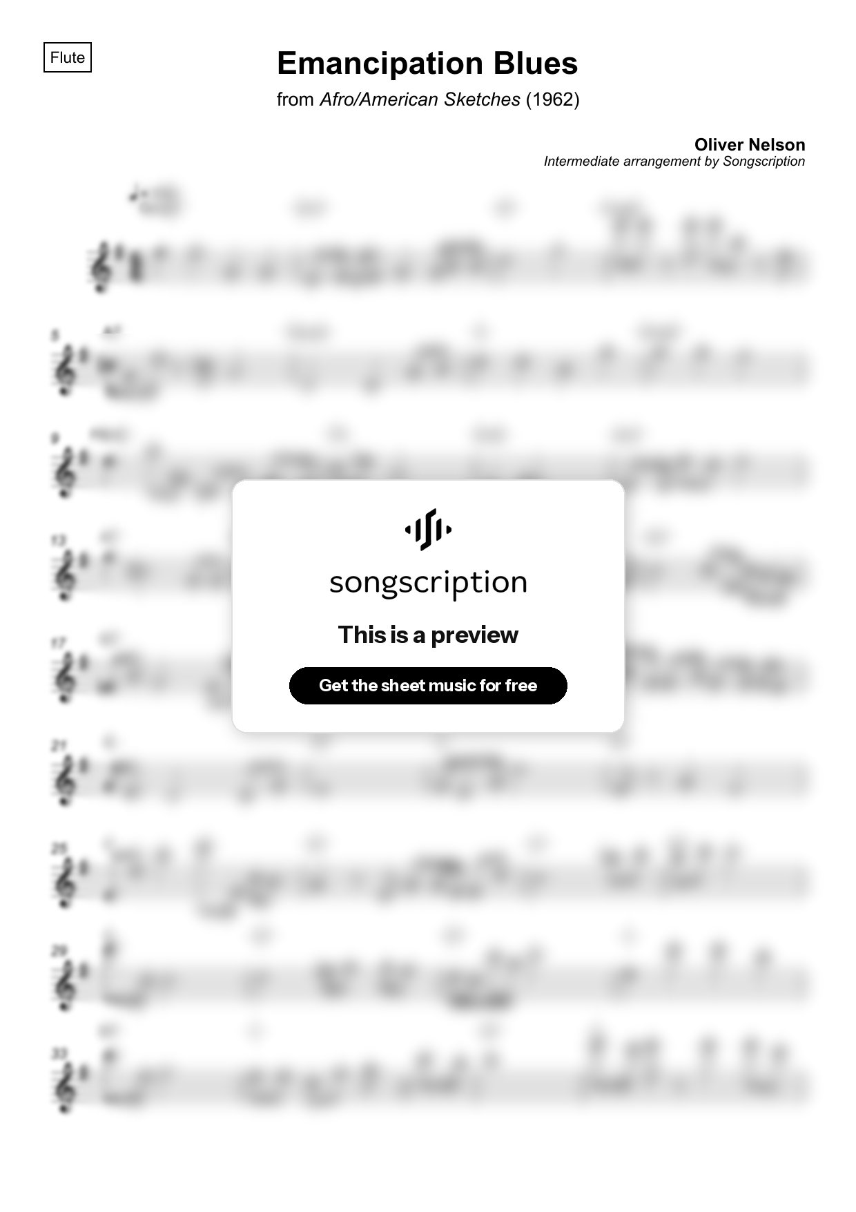 Intermediate Flute Sheet Music for "Emancipation Blues" by Oliver Nelson