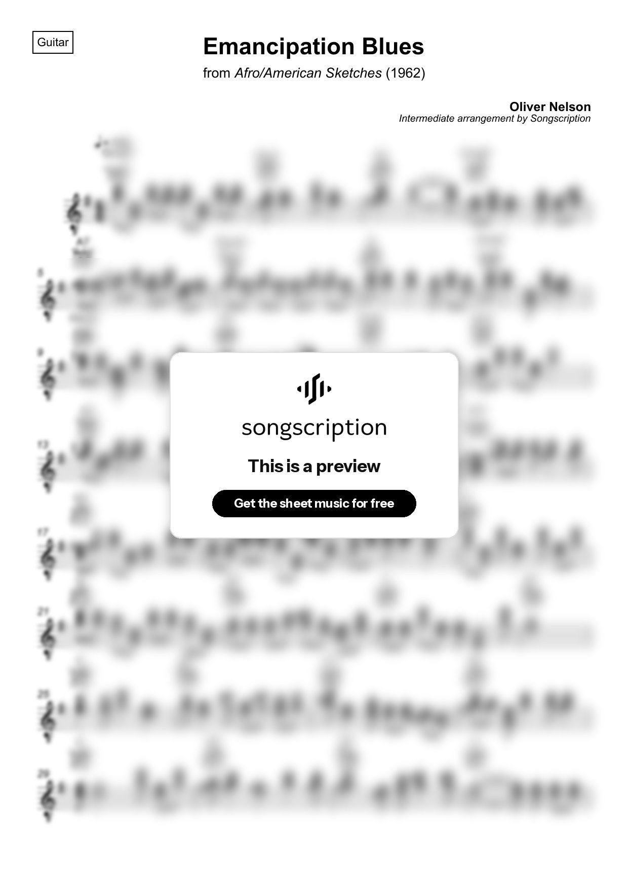 Intermediate Acoustic Guitar Sheet Music for "Emancipation Blues" by Oliver Nelson