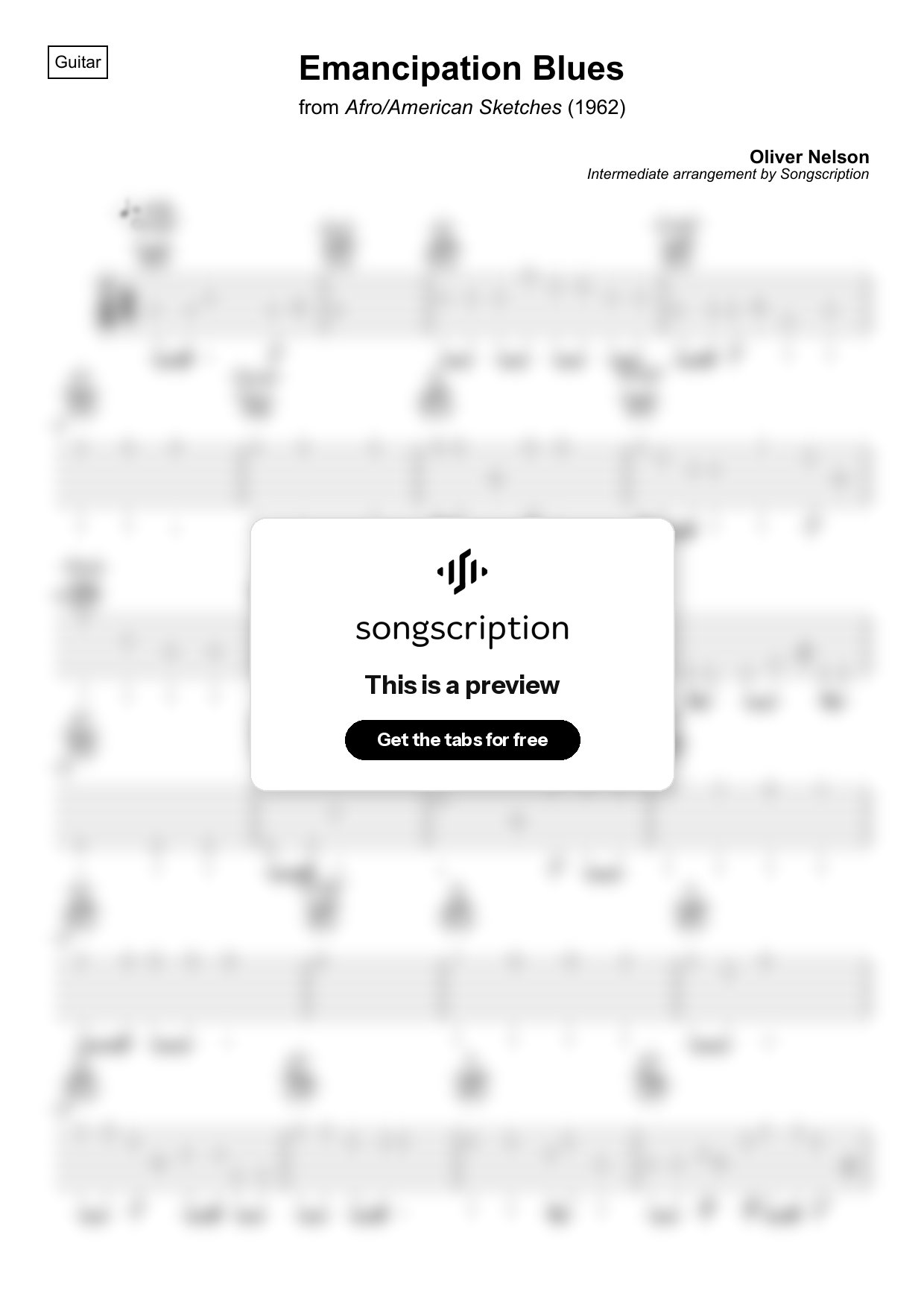 Intermediate Acoustic Guitar Tabs for "Emancipation Blues" by Oliver Nelson