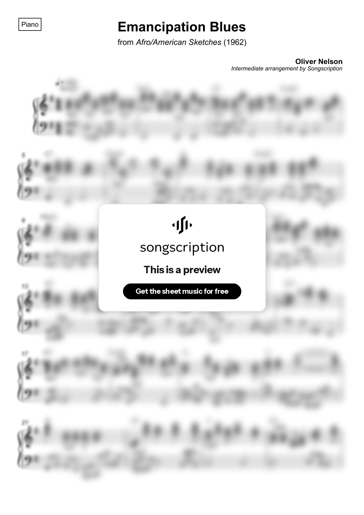 Intermediate Piano Sheet Music for "Emancipation Blues" by Oliver Nelson