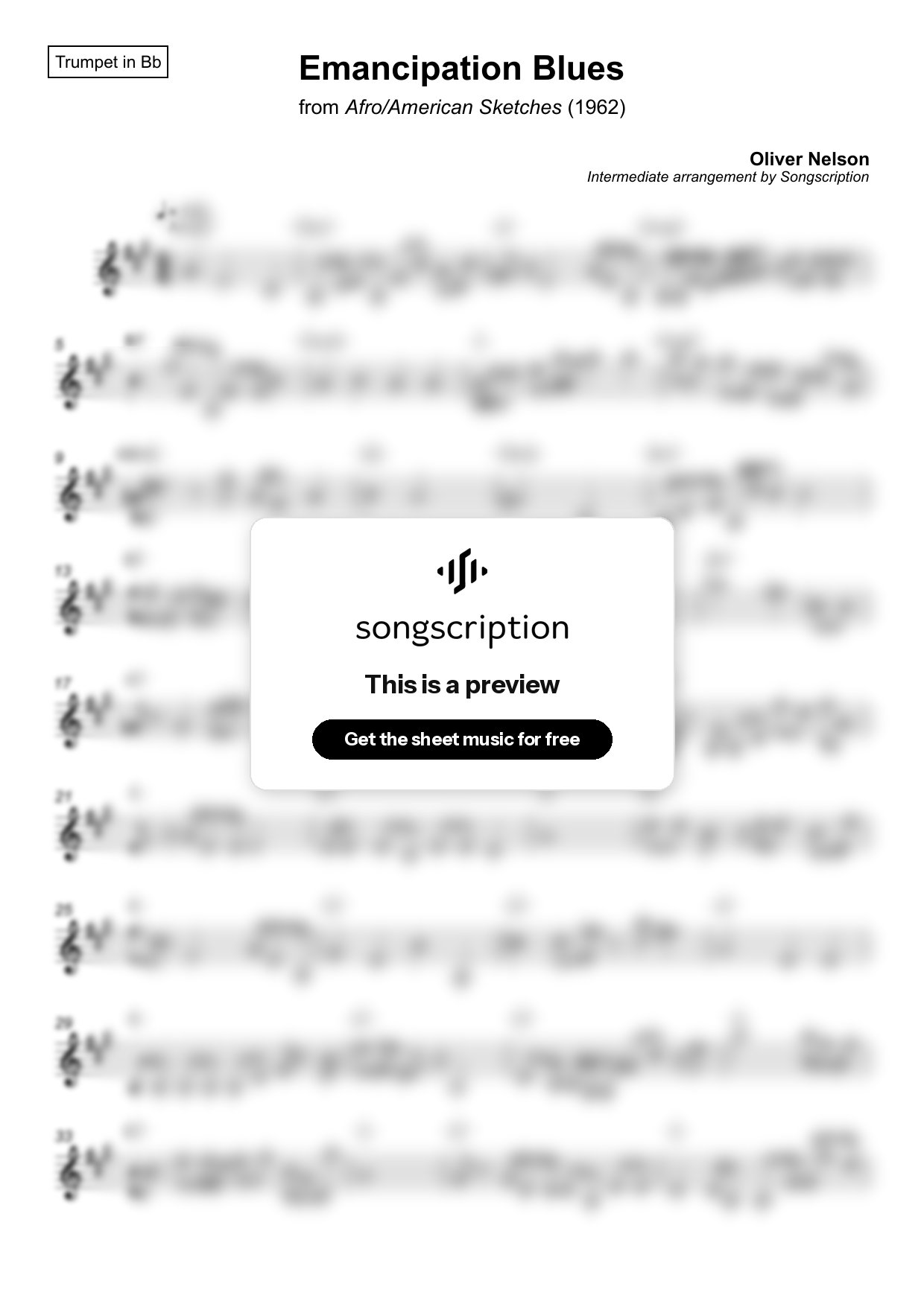 Intermediate Trumpet Sheet Music for "Emancipation Blues" by Oliver Nelson