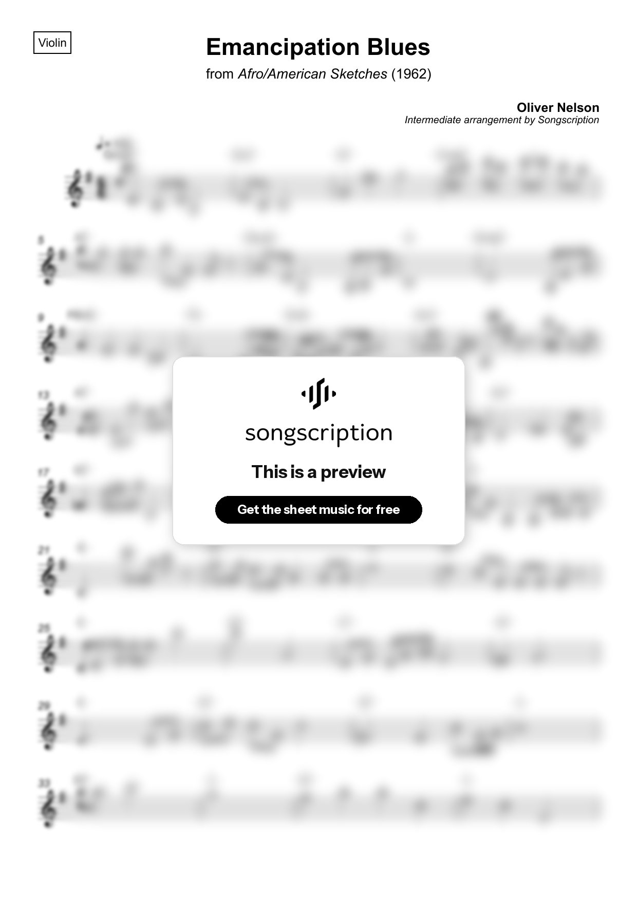 Intermediate Violin Sheet Music for "Emancipation Blues" by Oliver Nelson