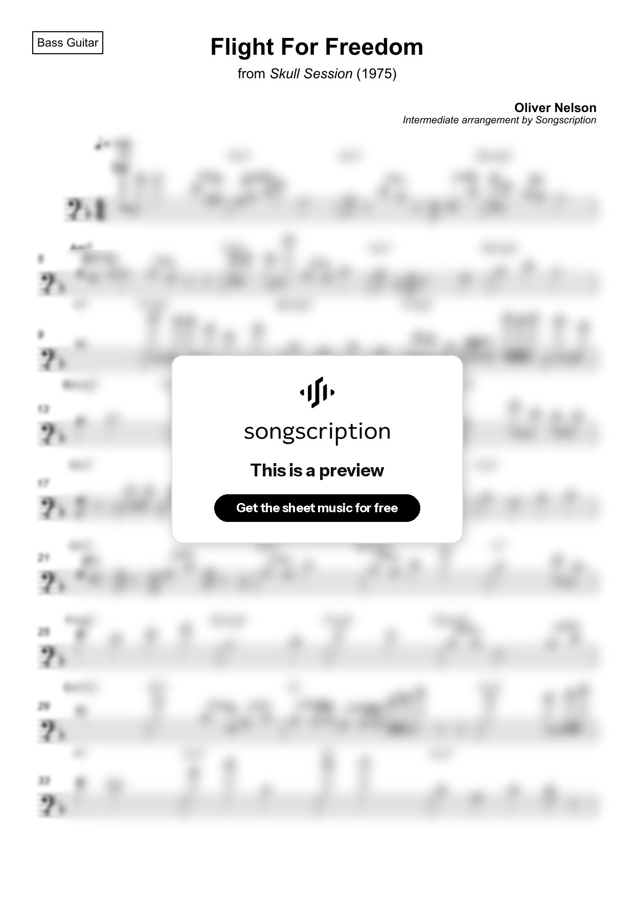 Intermediate Bass Guitar Sheet Music for "Flight For Freedom" by Oliver Nelson