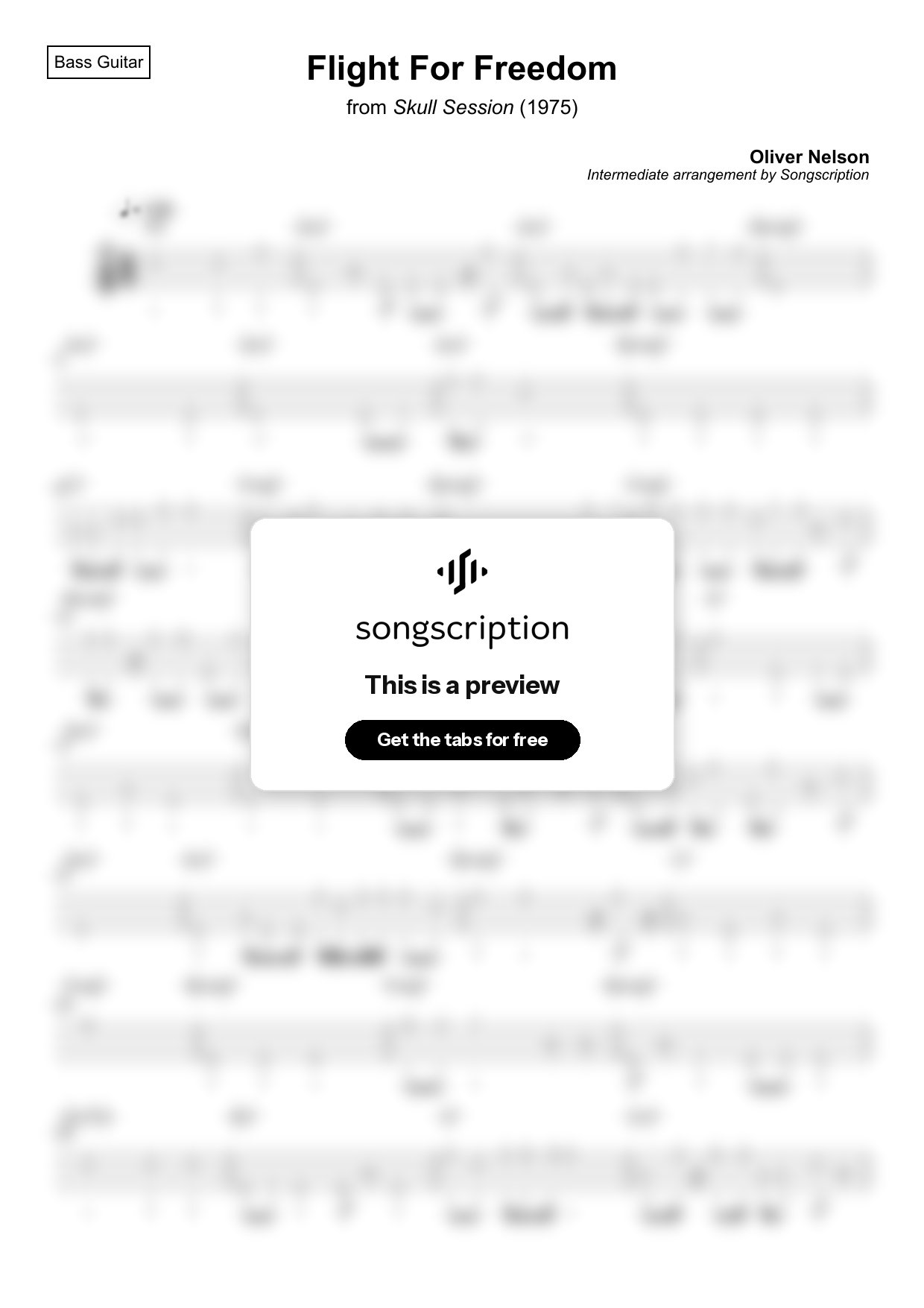 Intermediate Bass Guitar Tabs for "Flight For Freedom" by Oliver Nelson