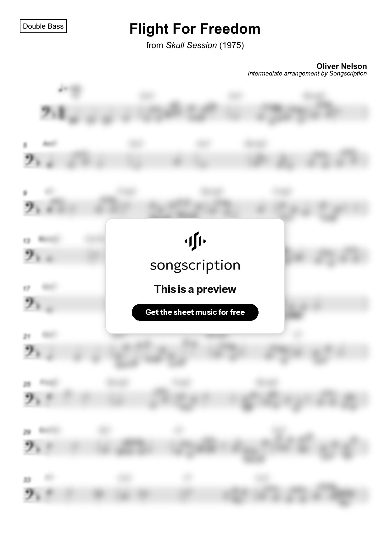 Intermediate Double Bass Sheet Music for "Flight For Freedom" by Oliver Nelson