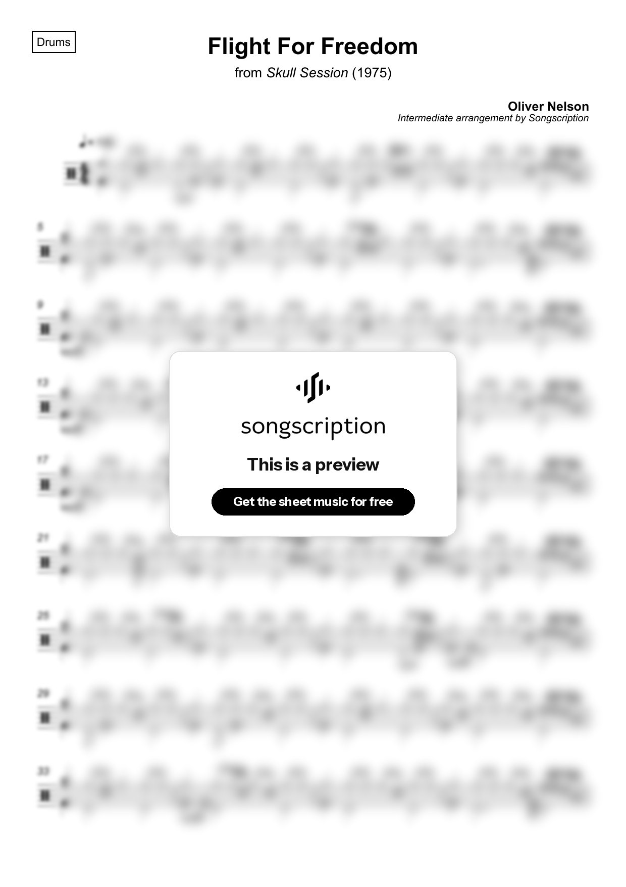 Intermediate Drums Sheet Music for "Flight For Freedom" by Oliver Nelson