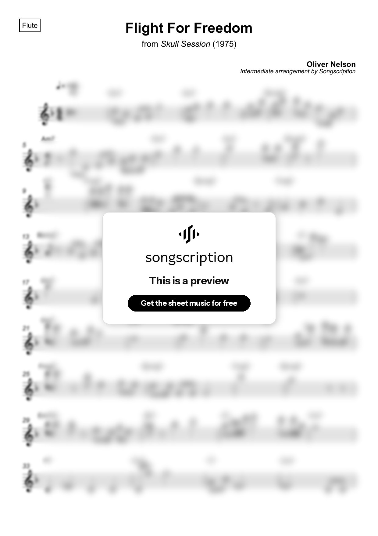 Intermediate Flute Sheet Music for "Flight For Freedom" by Oliver Nelson
