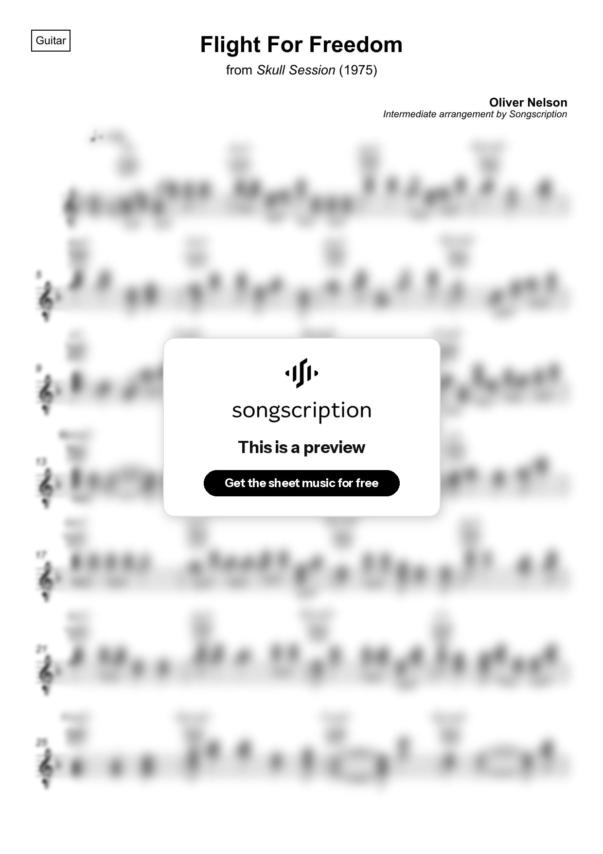 Intermediate Acoustic Guitar Sheet Music for "Flight For Freedom" by Oliver Nelson