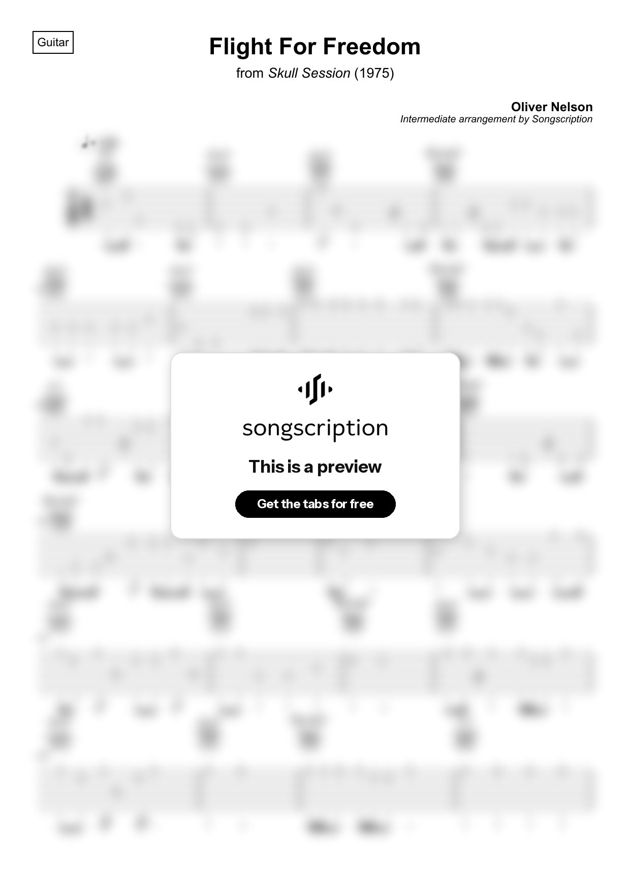 Intermediate Acoustic Guitar Tabs for "Flight For Freedom" by Oliver Nelson
