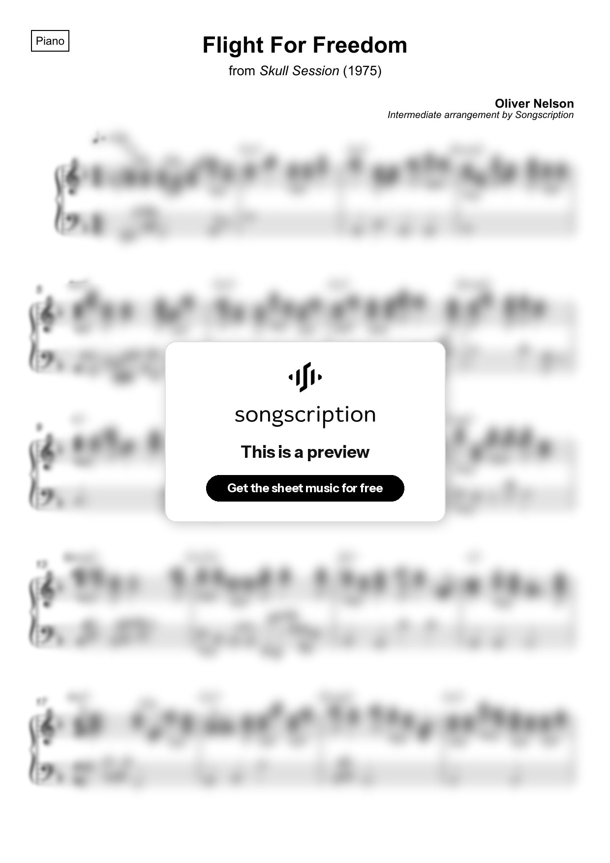 Intermediate Piano Sheet Music for "Flight For Freedom" by Oliver Nelson