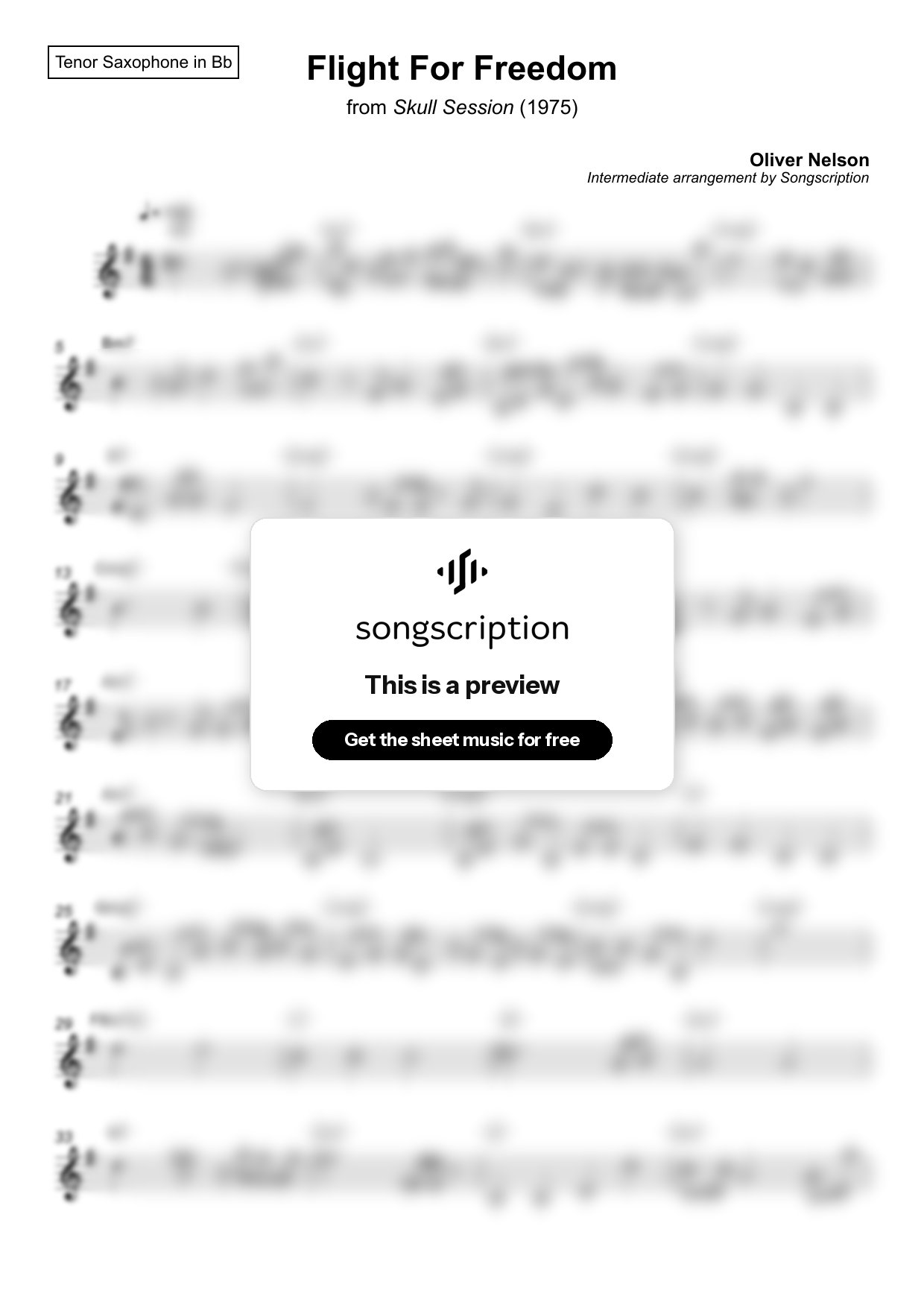 Intermediate Tenor Sax Sheet Music for "Flight For Freedom" by Oliver Nelson