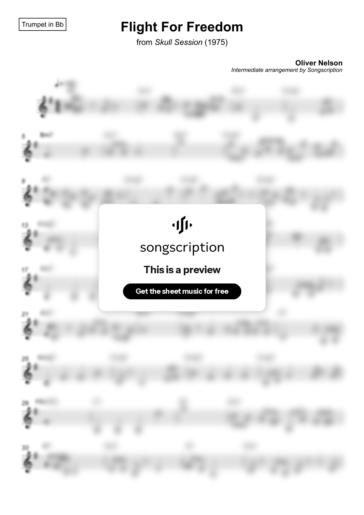 Intermediate Trumpet Sheet Music for "Flight For Freedom" by Oliver Nelson