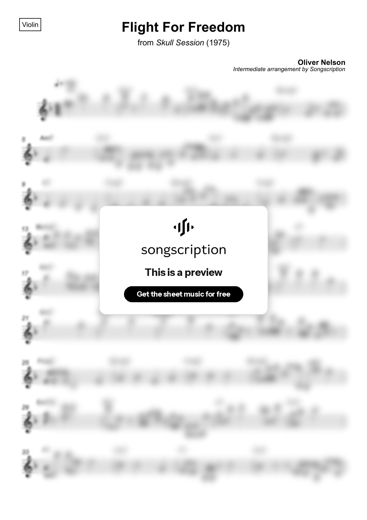 Intermediate Violin Sheet Music for "Flight For Freedom" by Oliver Nelson