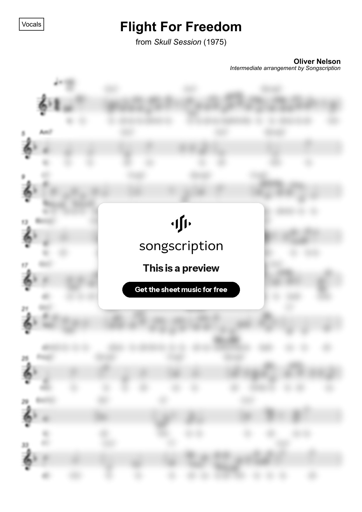 Intermediate Vocals Sheet Music for "Flight For Freedom" by Oliver Nelson