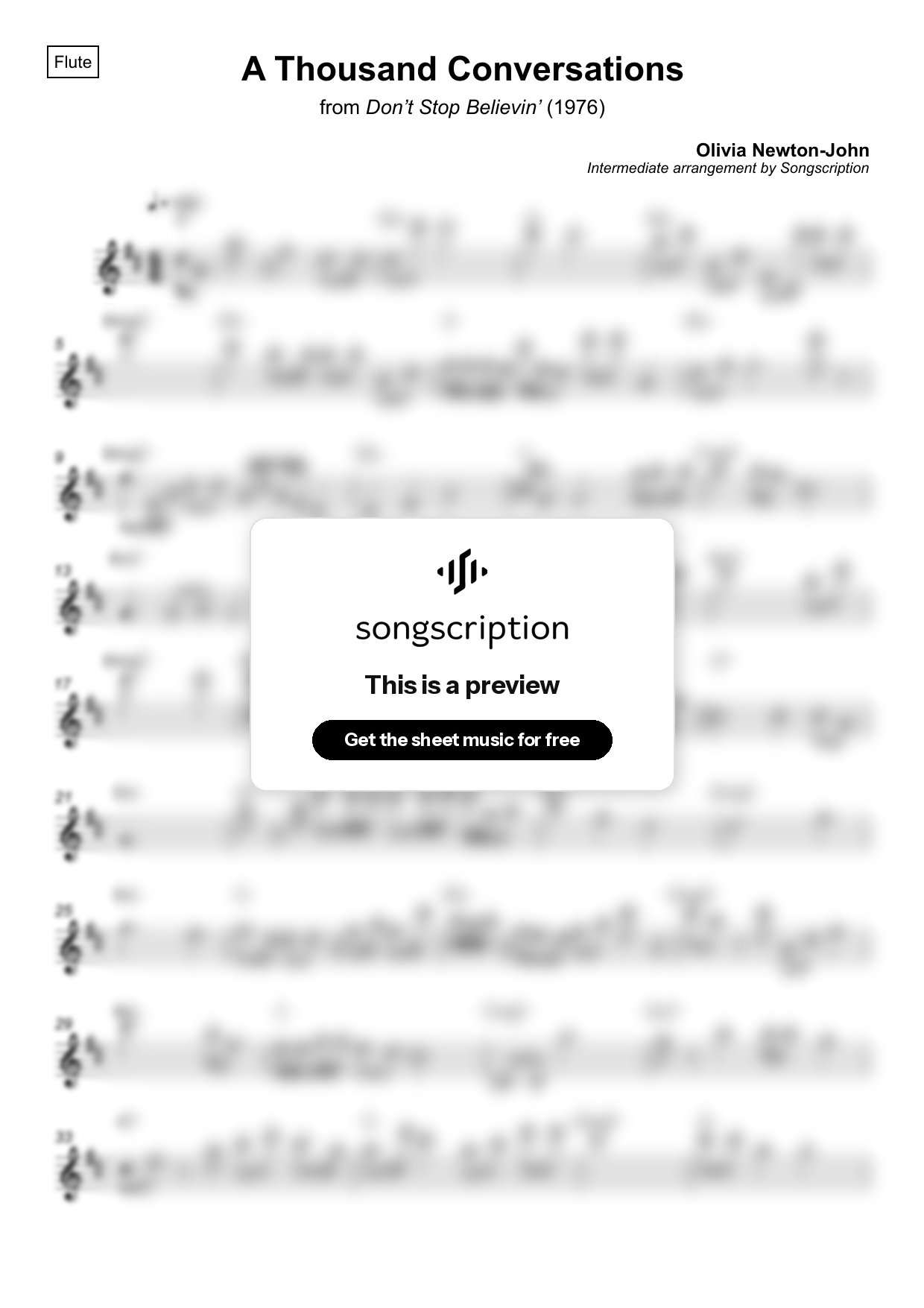 Intermediate Flute Sheet Music for "A Thousand Conversations" by Olivia Newton-John