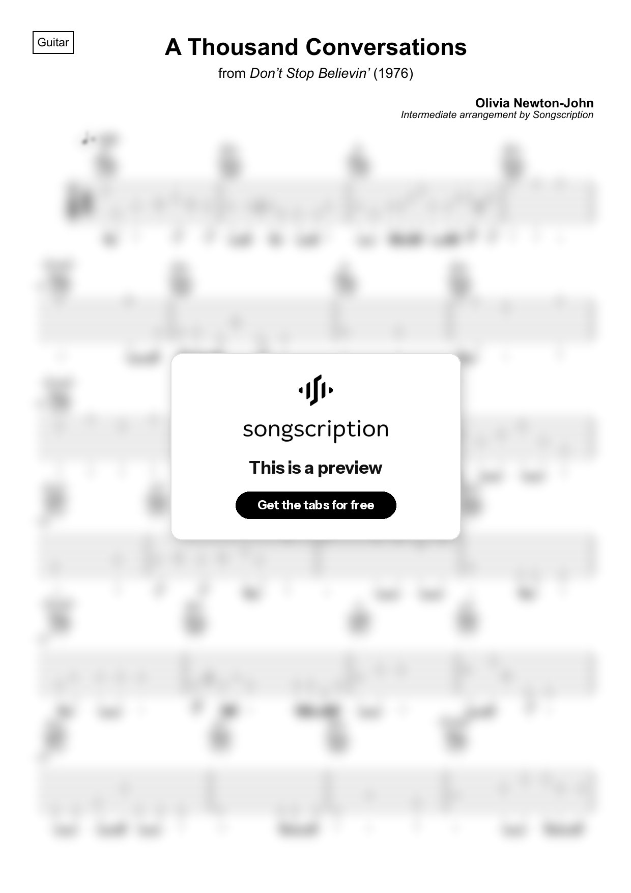Intermediate Acoustic Guitar Tabs for "A Thousand Conversations" by Olivia Newton-John