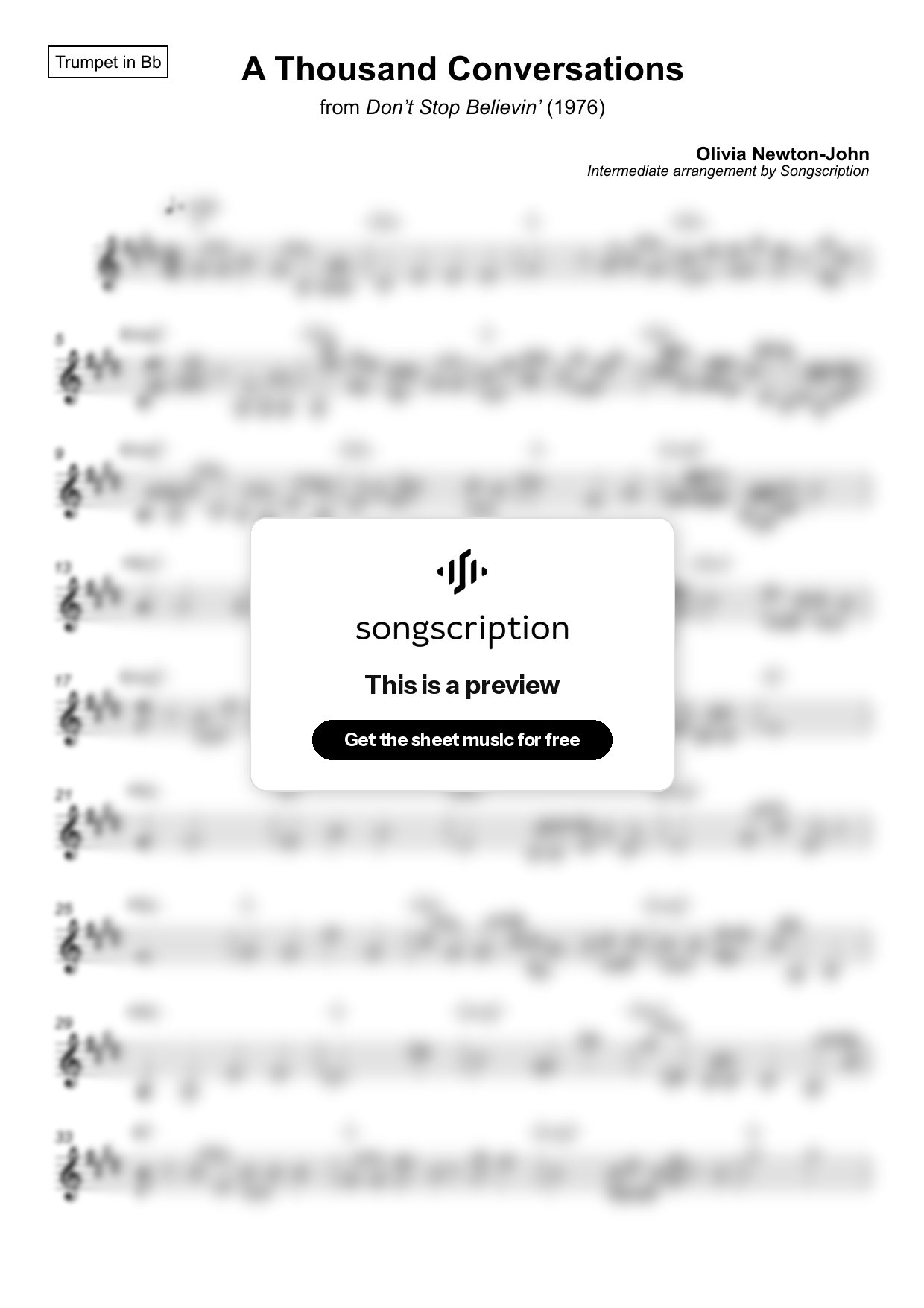 Intermediate Trumpet Sheet Music for "A Thousand Conversations" by Olivia Newton-John