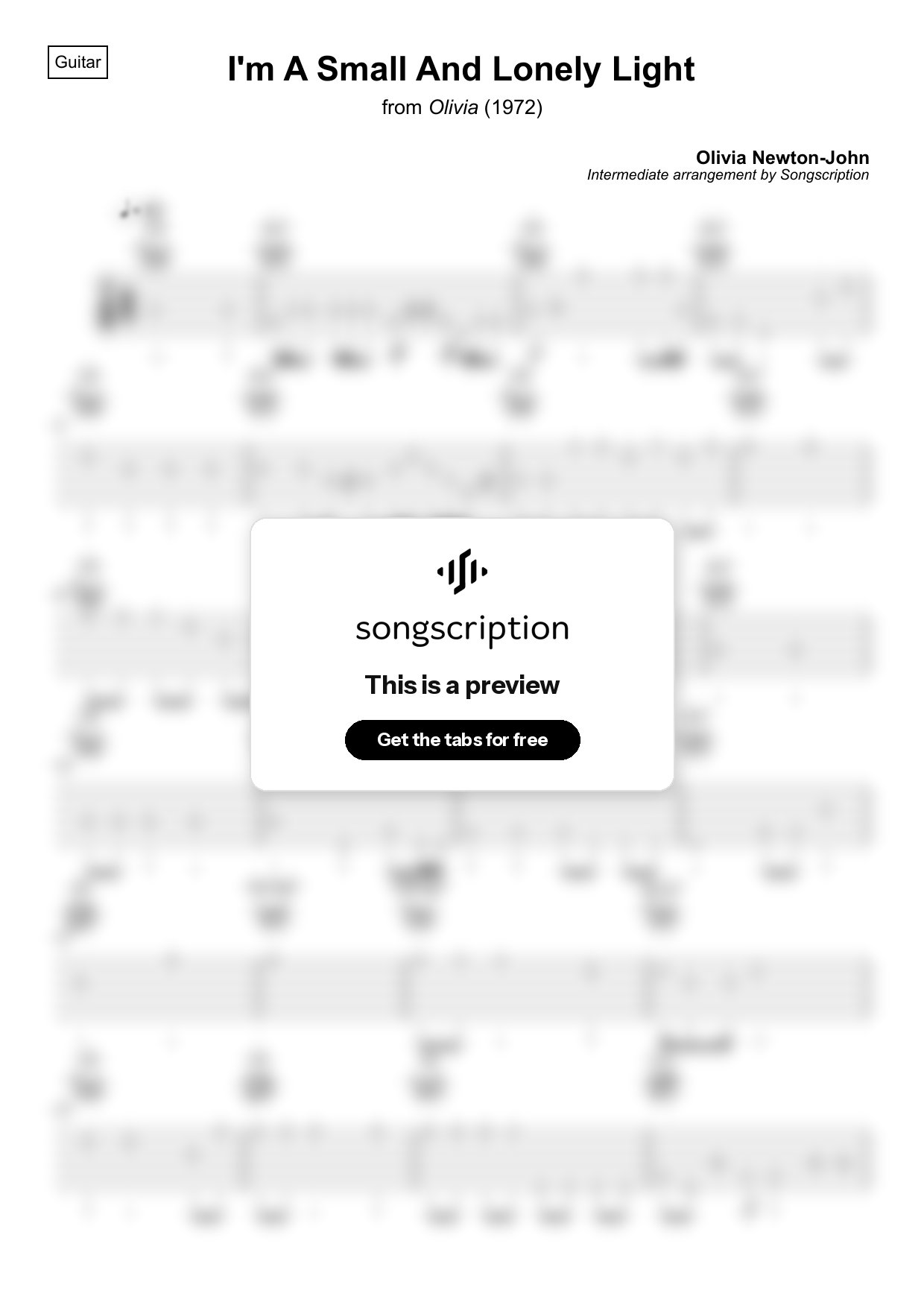 Intermediate Acoustic Guitar Tabs for "I'm A Small And Lonely Light" by Olivia Newton-John