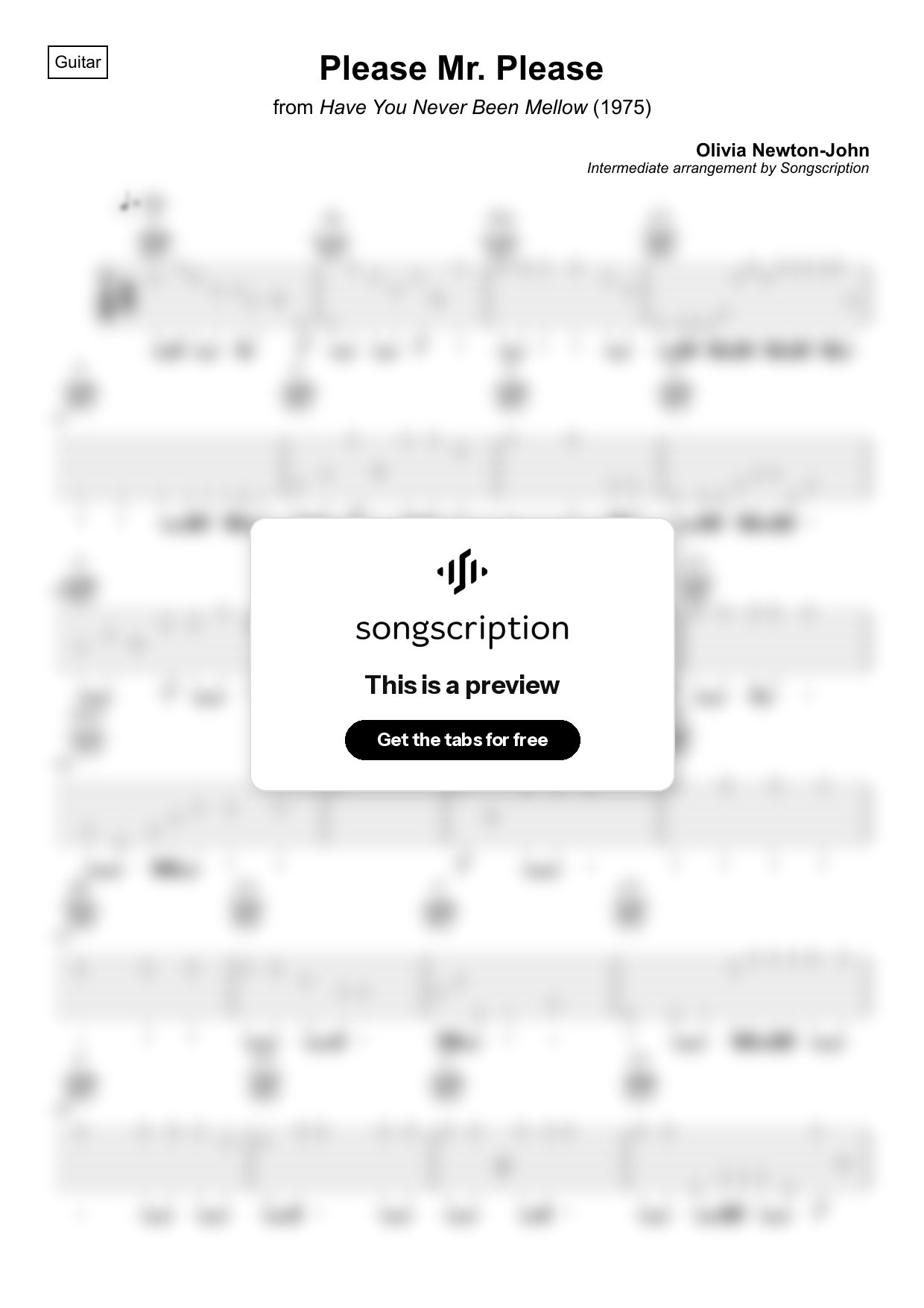 Intermediate Acoustic Guitar Tabs for "Please Mr. Please" by Olivia Newton-John