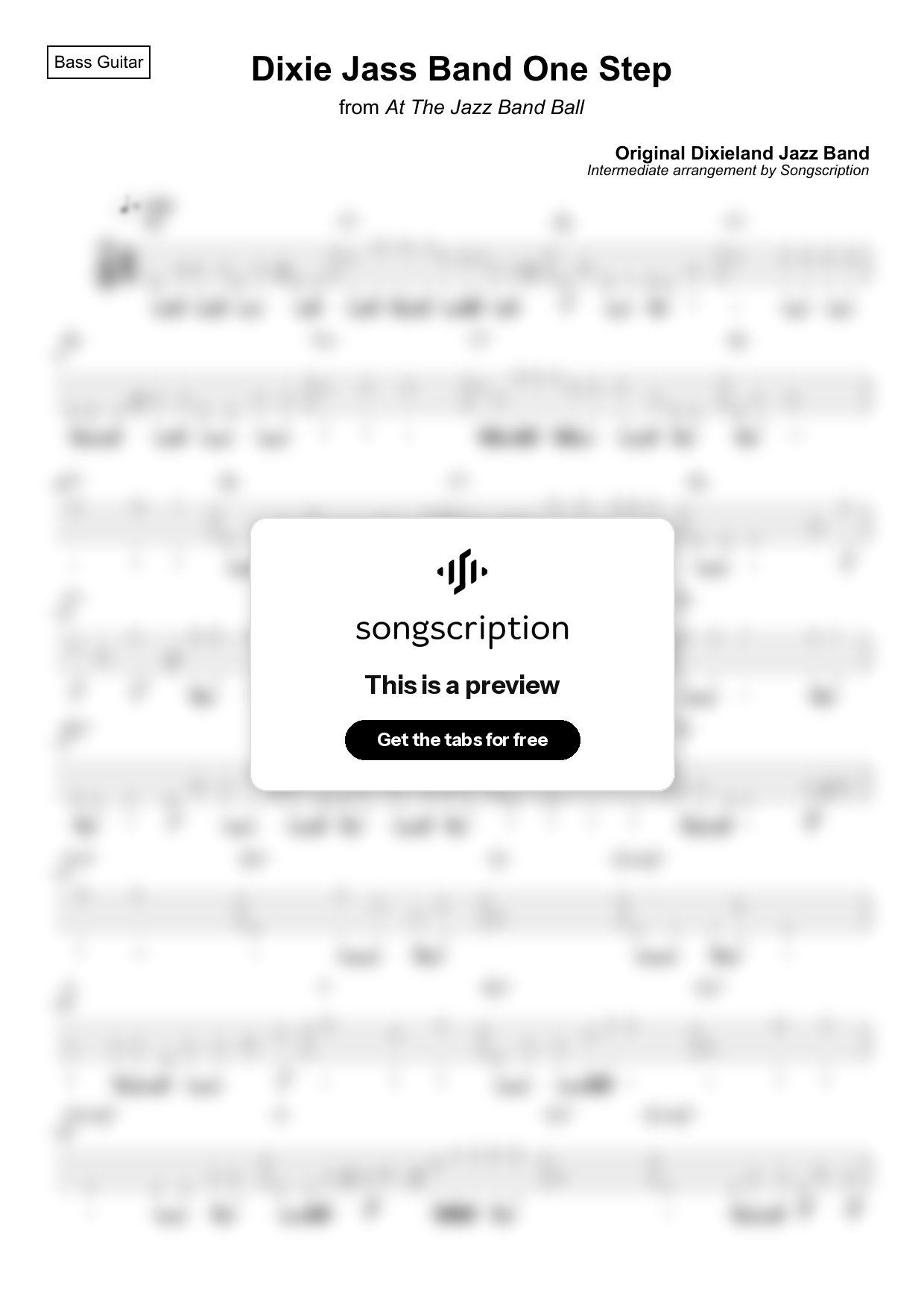 Intermediate Bass Guitar Tabs for "Dixie Jass Band One Step" by Original Dixieland Jazz Band
