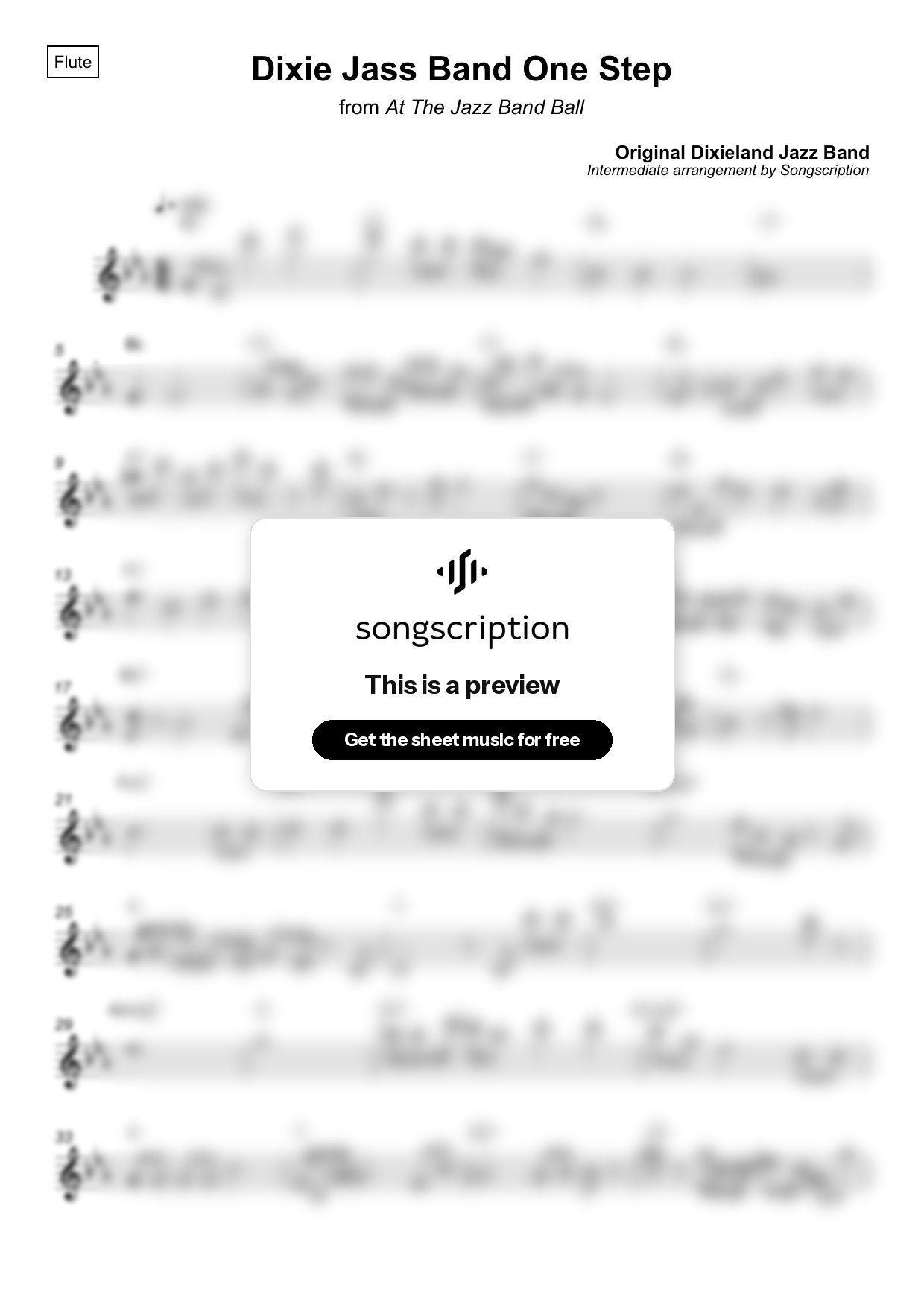 Intermediate Flute Sheet Music for "Dixie Jass Band One Step" by Original Dixieland Jazz Band
