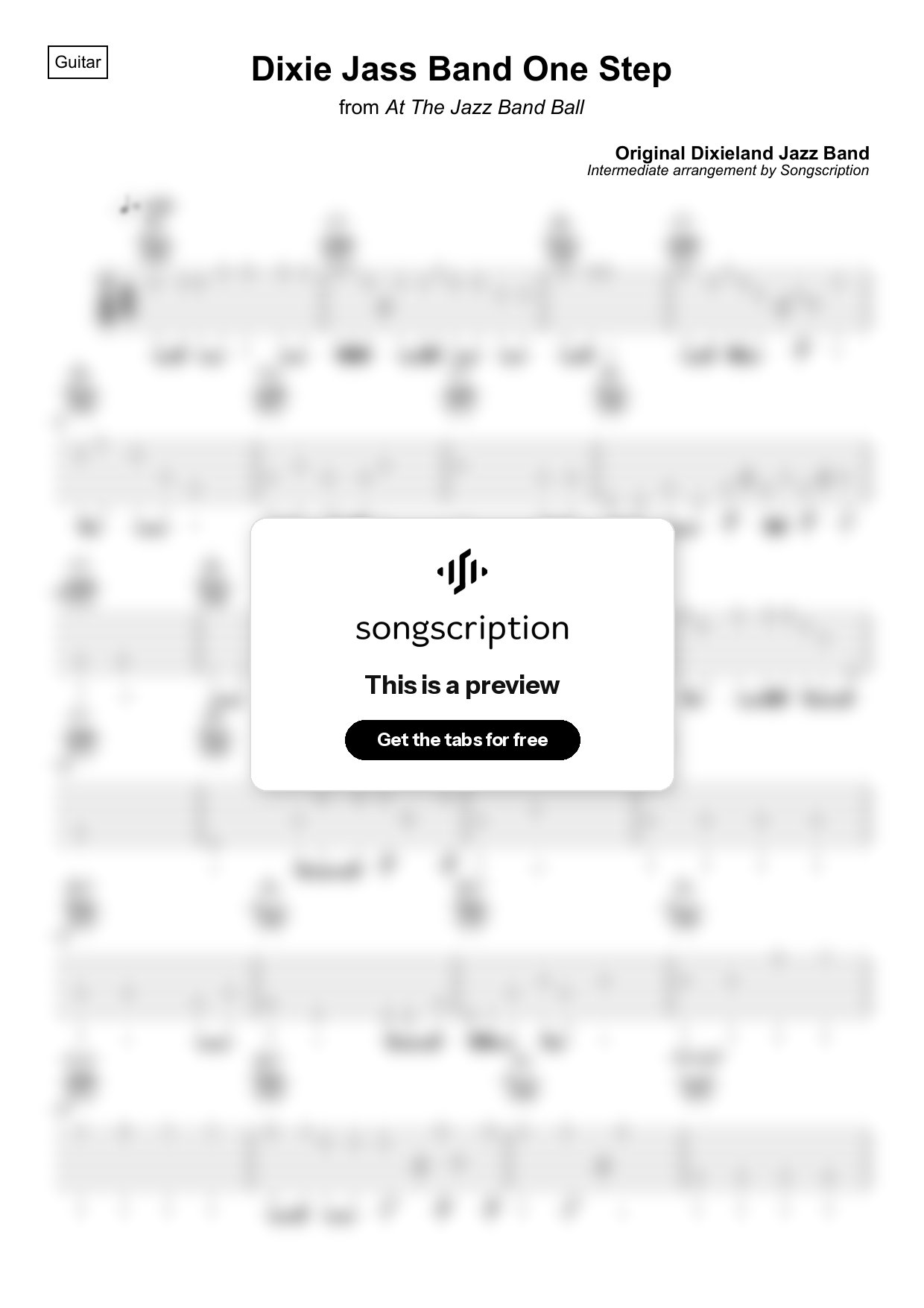 Intermediate Acoustic Guitar Tabs for "Dixie Jass Band One Step" by Original Dixieland Jazz Band