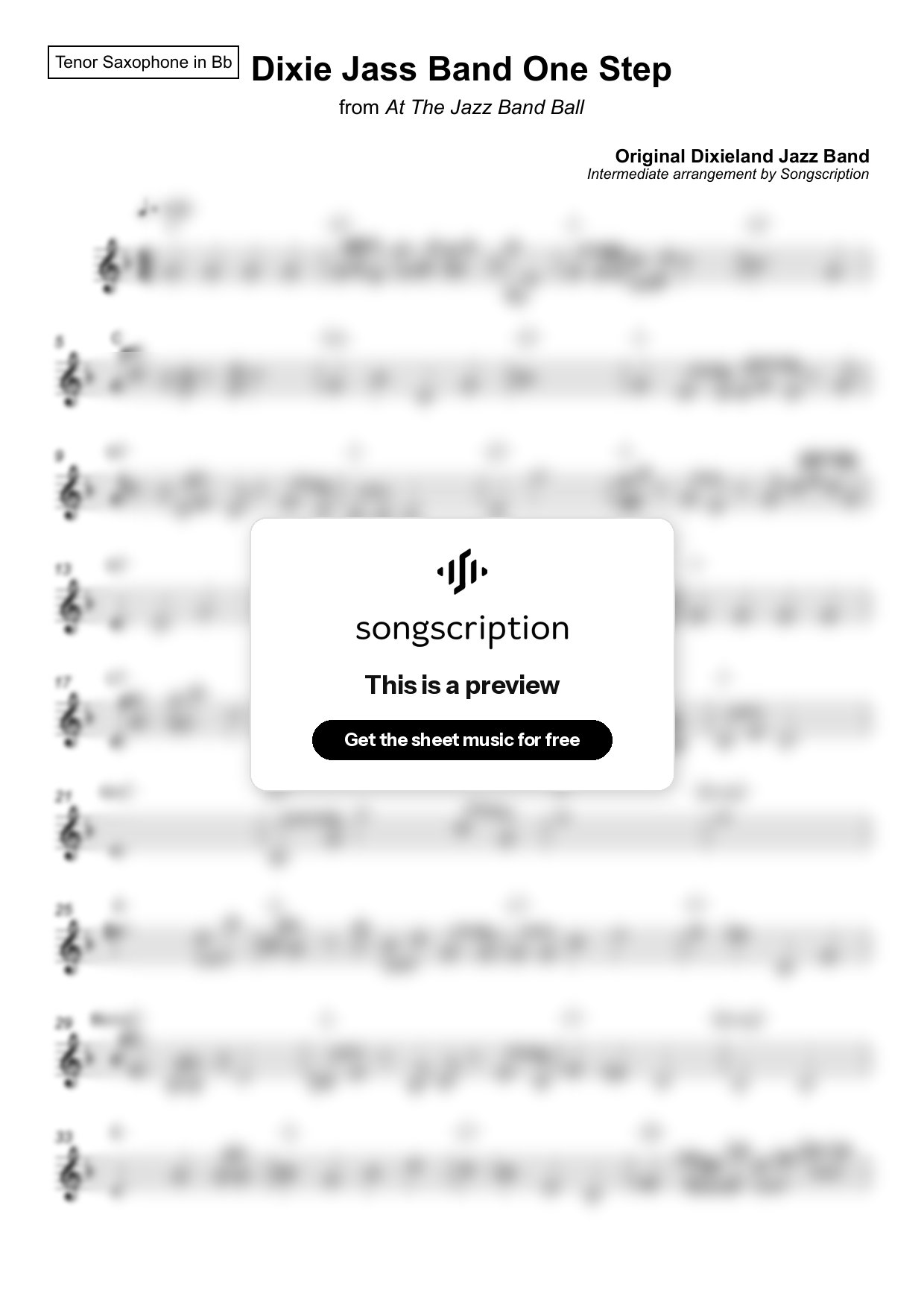 Intermediate Tenor Sax Sheet Music for "Dixie Jass Band One Step" by Original Dixieland Jazz Band