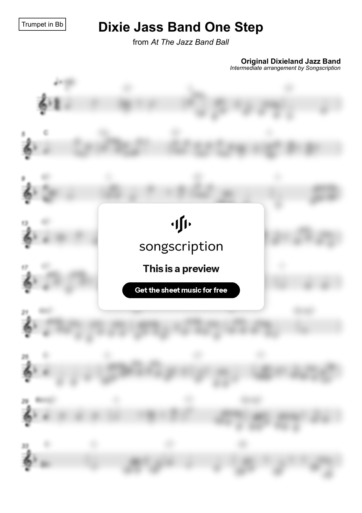 Intermediate Trumpet Sheet Music for "Dixie Jass Band One Step" by Original Dixieland Jazz Band