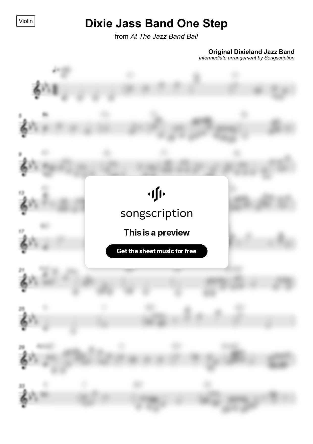 Intermediate Violin Sheet Music for "Dixie Jass Band One Step" by Original Dixieland Jazz Band
