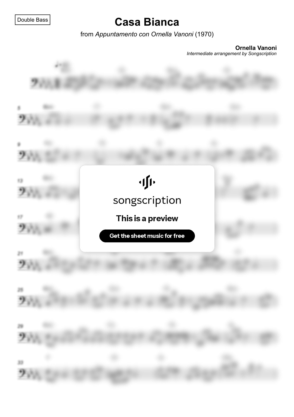 Intermediate Double Bass Sheet Music for "Casa Bianca" by Ornella Vanoni