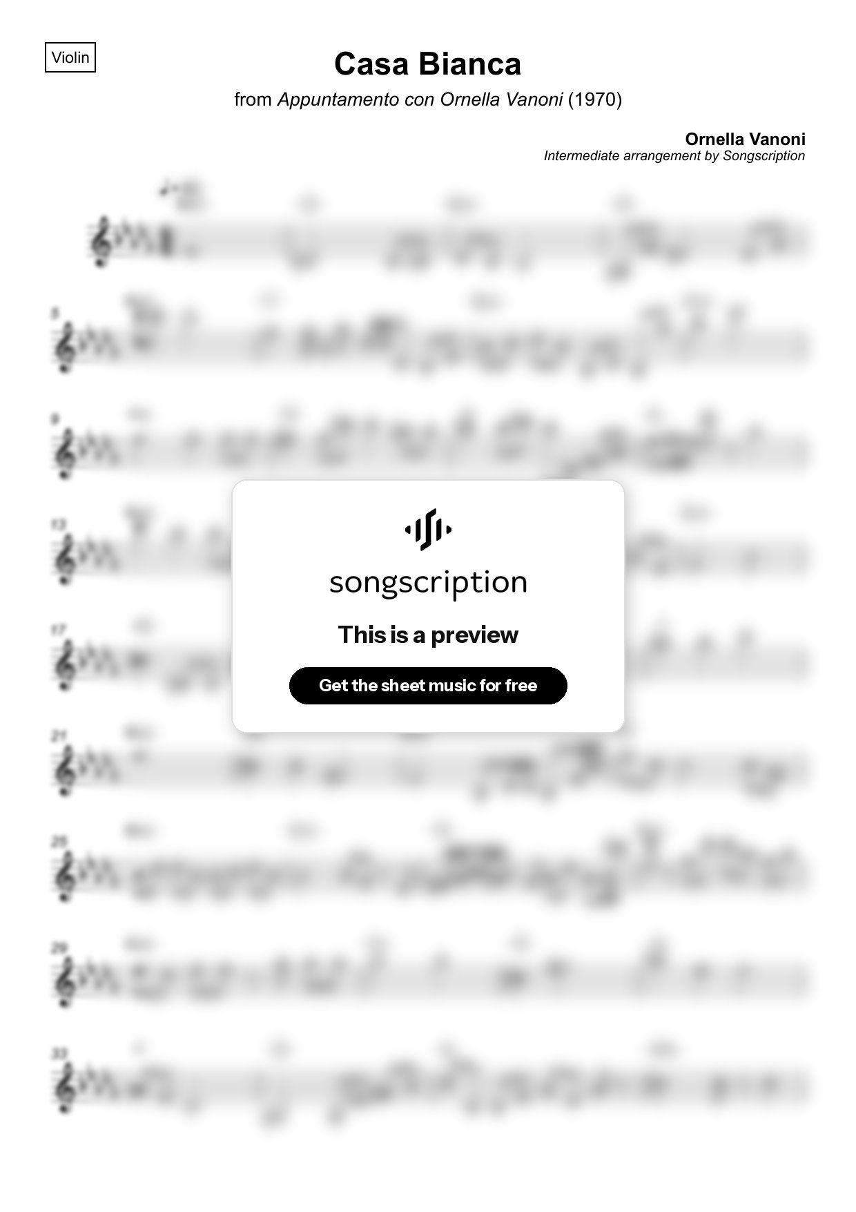 Intermediate Violin Sheet Music for "Casa Bianca" by Ornella Vanoni