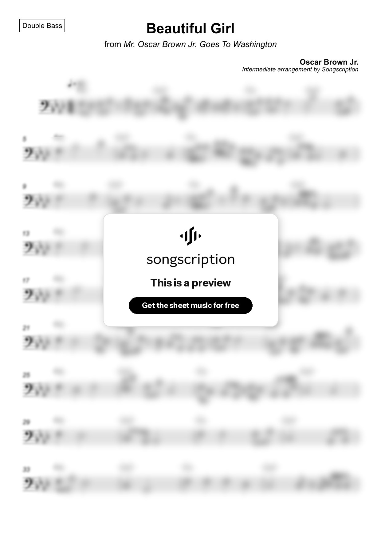 Intermediate Double Bass Sheet Music for "Beautiful Girl" by Oscar Brown Jr.