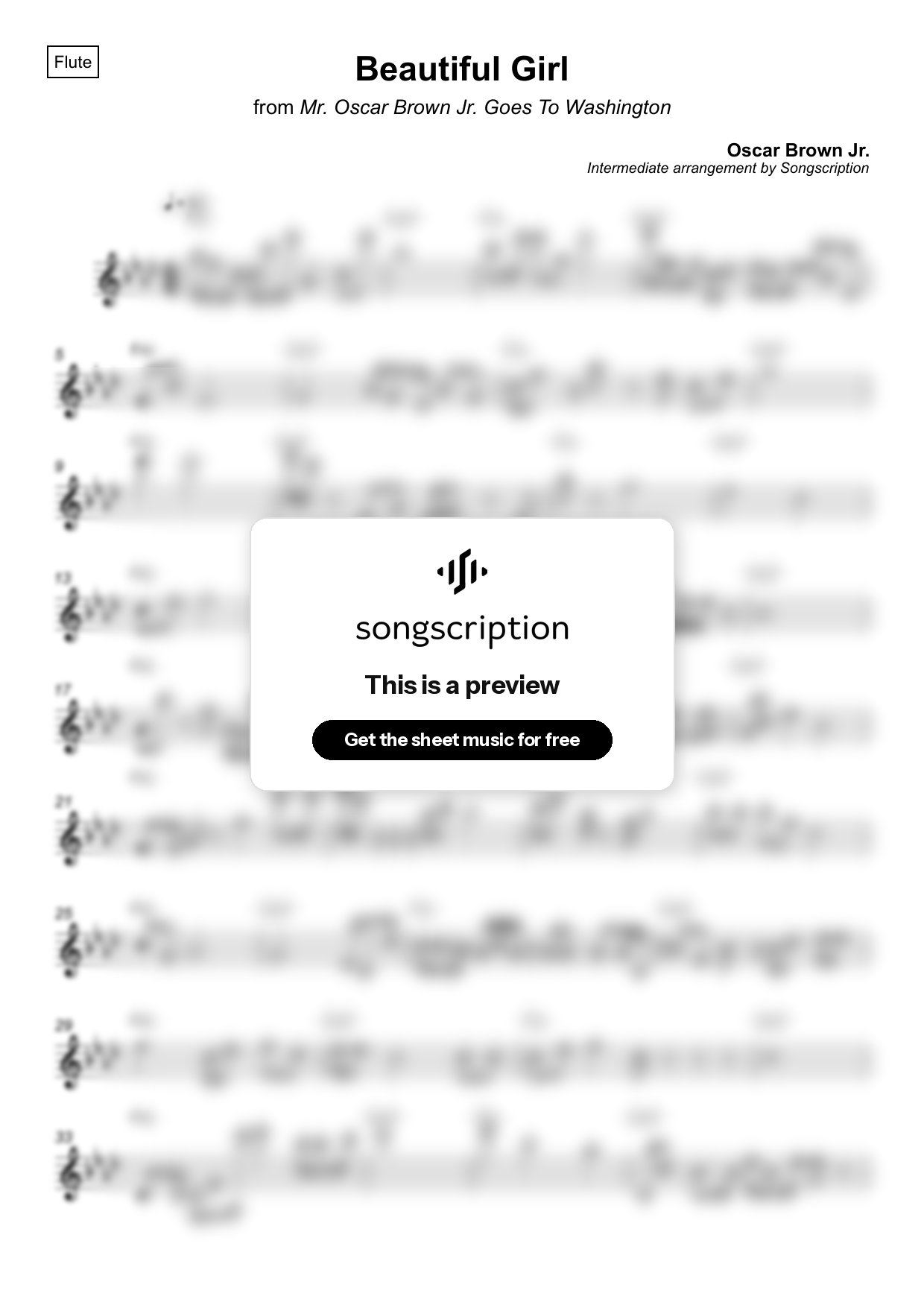 Intermediate Flute Sheet Music for "Beautiful Girl" by Oscar Brown Jr.