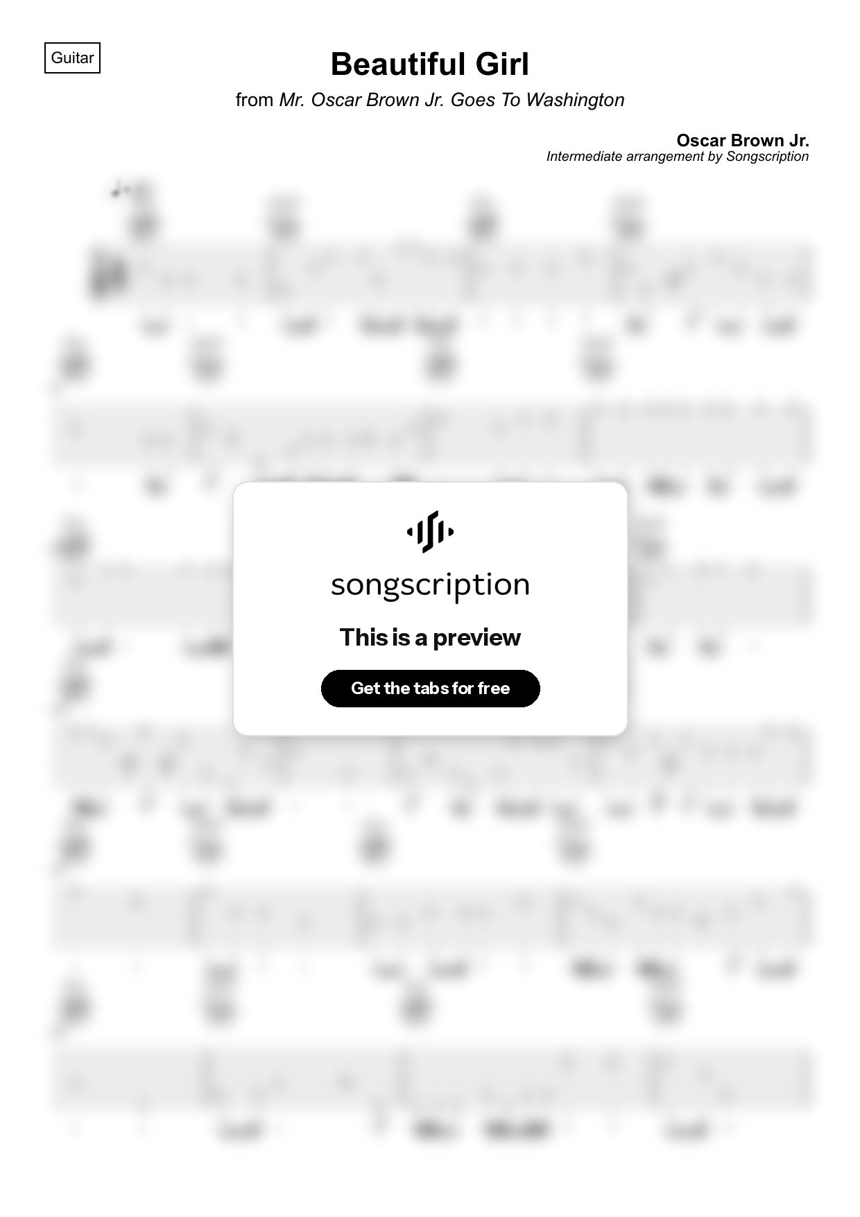 Intermediate Acoustic Guitar Tabs for "Beautiful Girl" by Oscar Brown Jr.