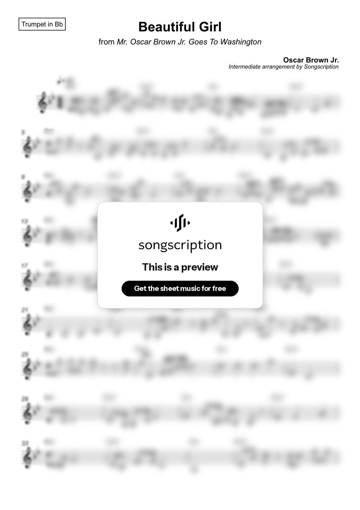 Intermediate Trumpet Sheet Music for "Beautiful Girl" by Oscar Brown Jr.