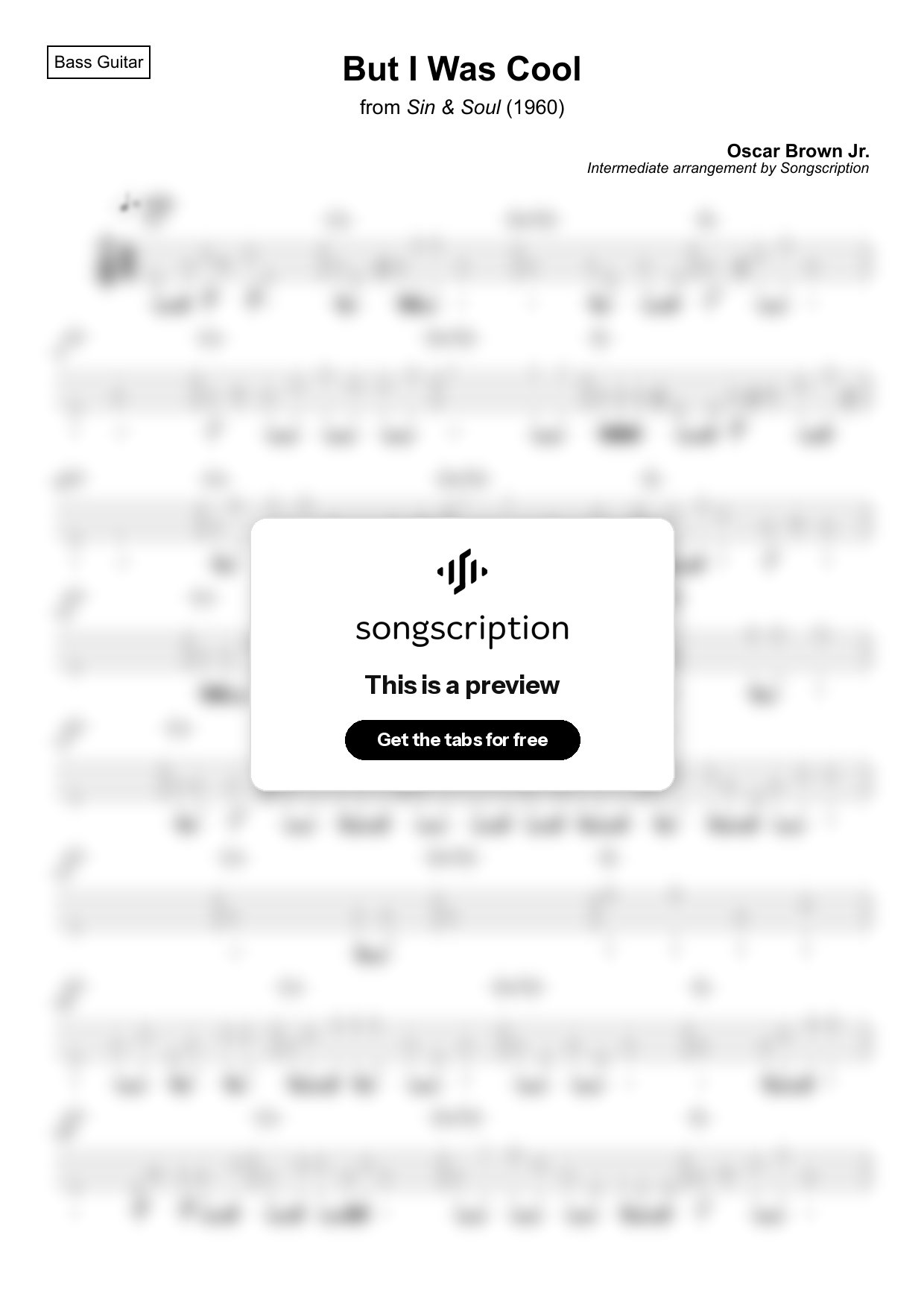Intermediate Bass Guitar Tabs for "But I Was Cool" by Oscar Brown Jr.